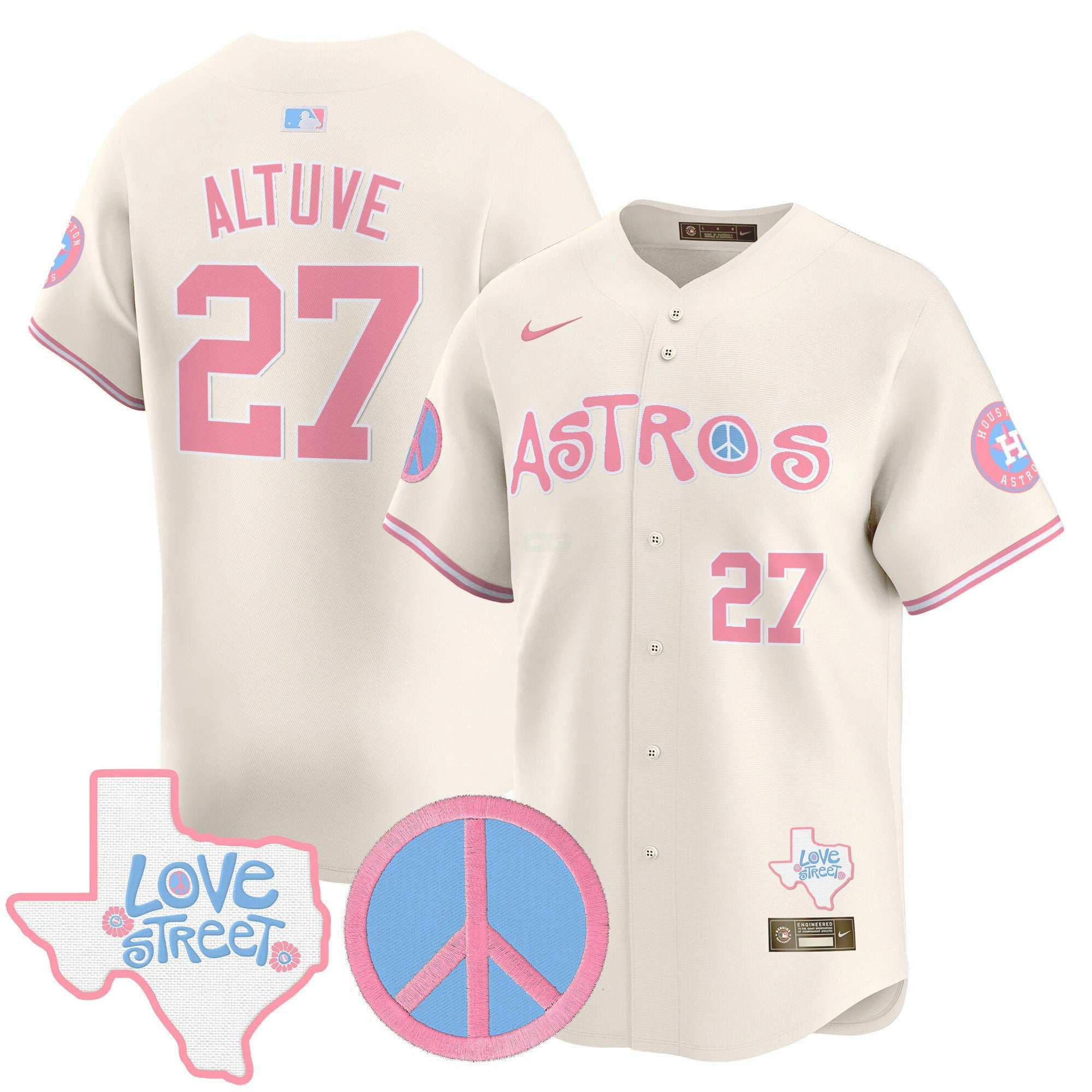 Camisa MLB Unisex Love Street & Peace Sign Patch Bubblegum Pink Vapor Premier Limited Jersey