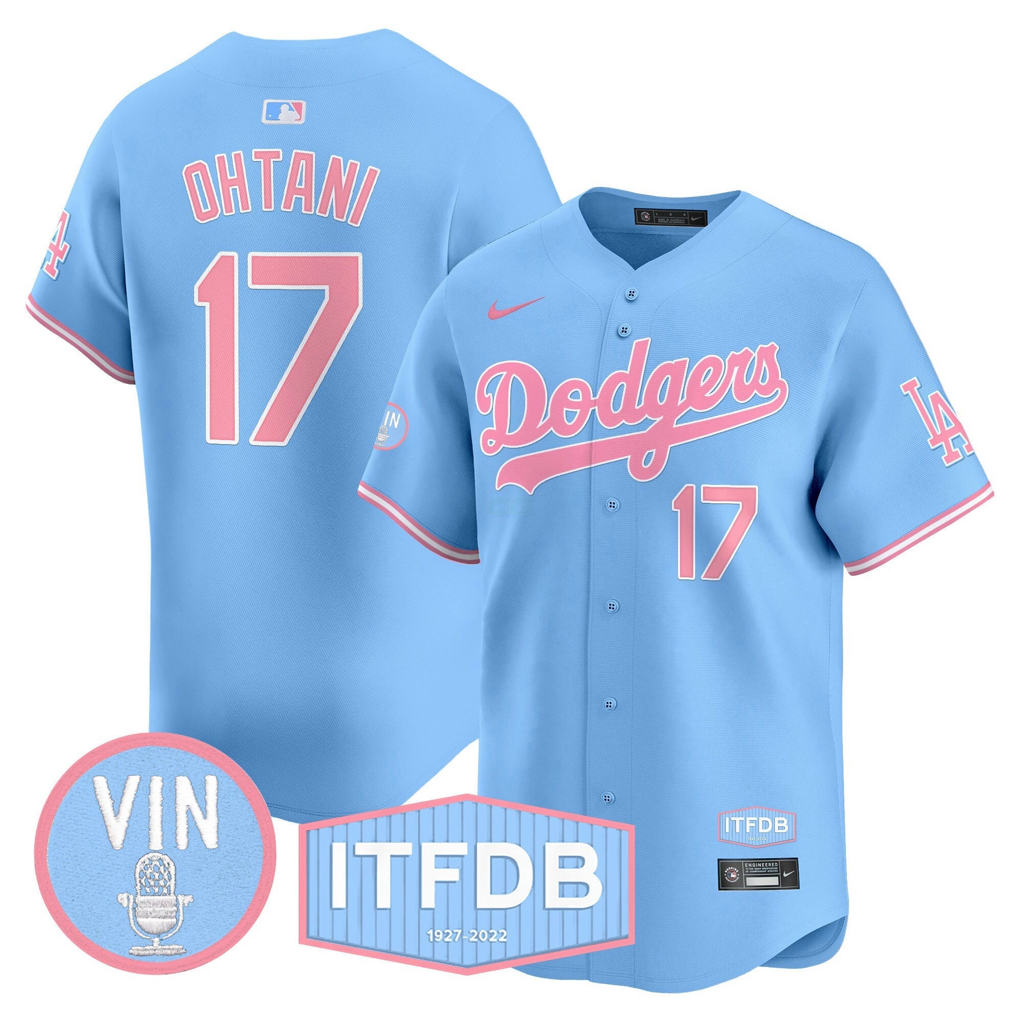 Camisa MLB Unisex Vin ITFDB Patch Bubblegum Pink Vapor Premier Limited Jersey