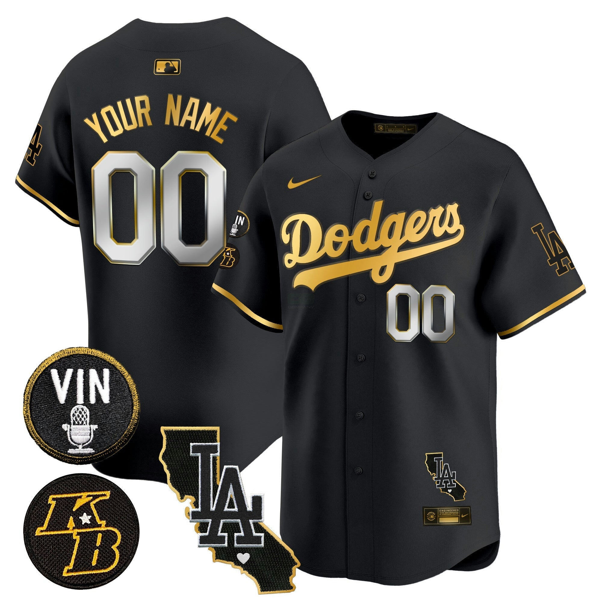 Camisa MLB Vin Patch & Kobe Bryant Gold Trim Vapor Premier Limited Jersey V2
