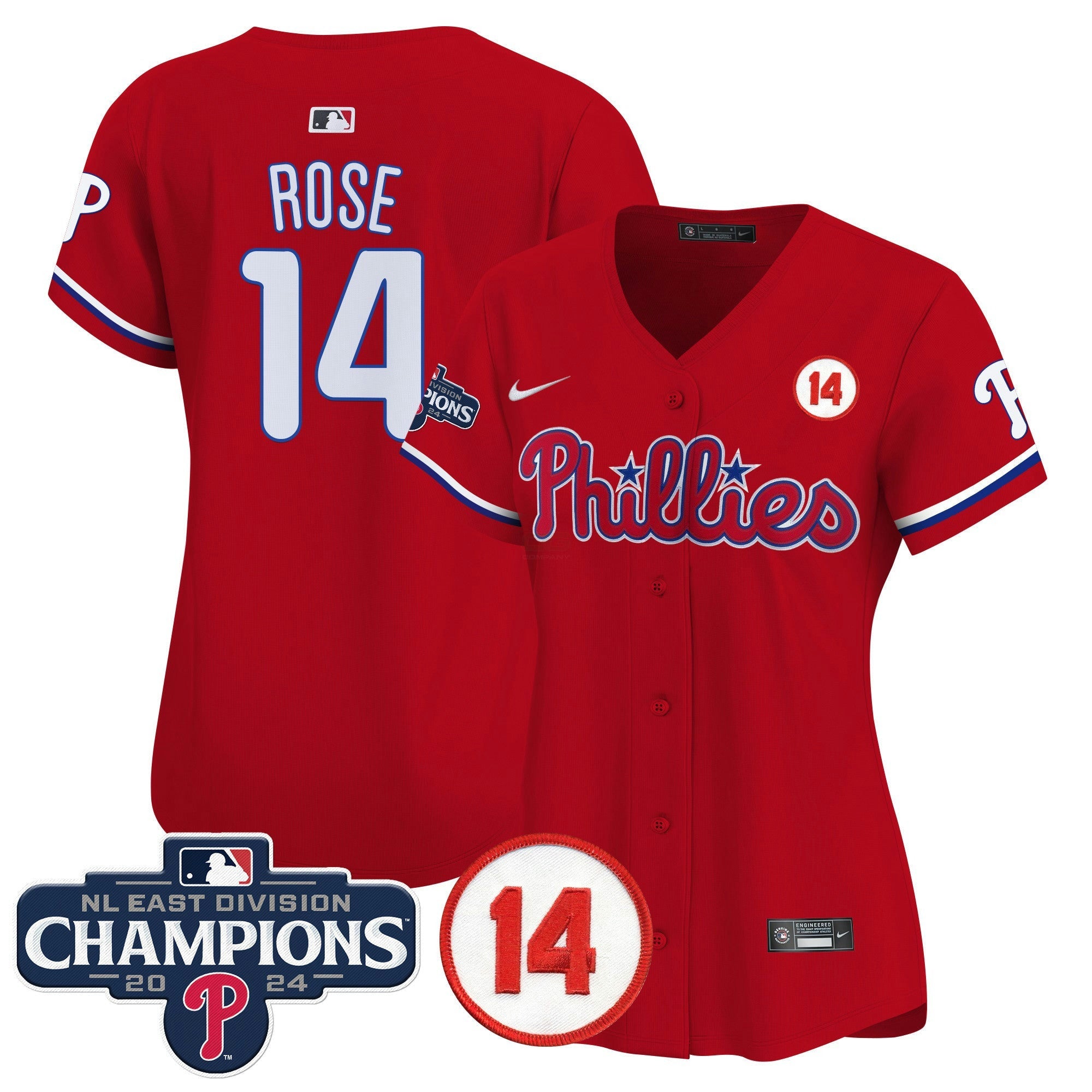 Camisa MLB Women’s 2024 NL East Division Champions & Pete Rose Patch Dourada Vapor Premier Limited Jersey