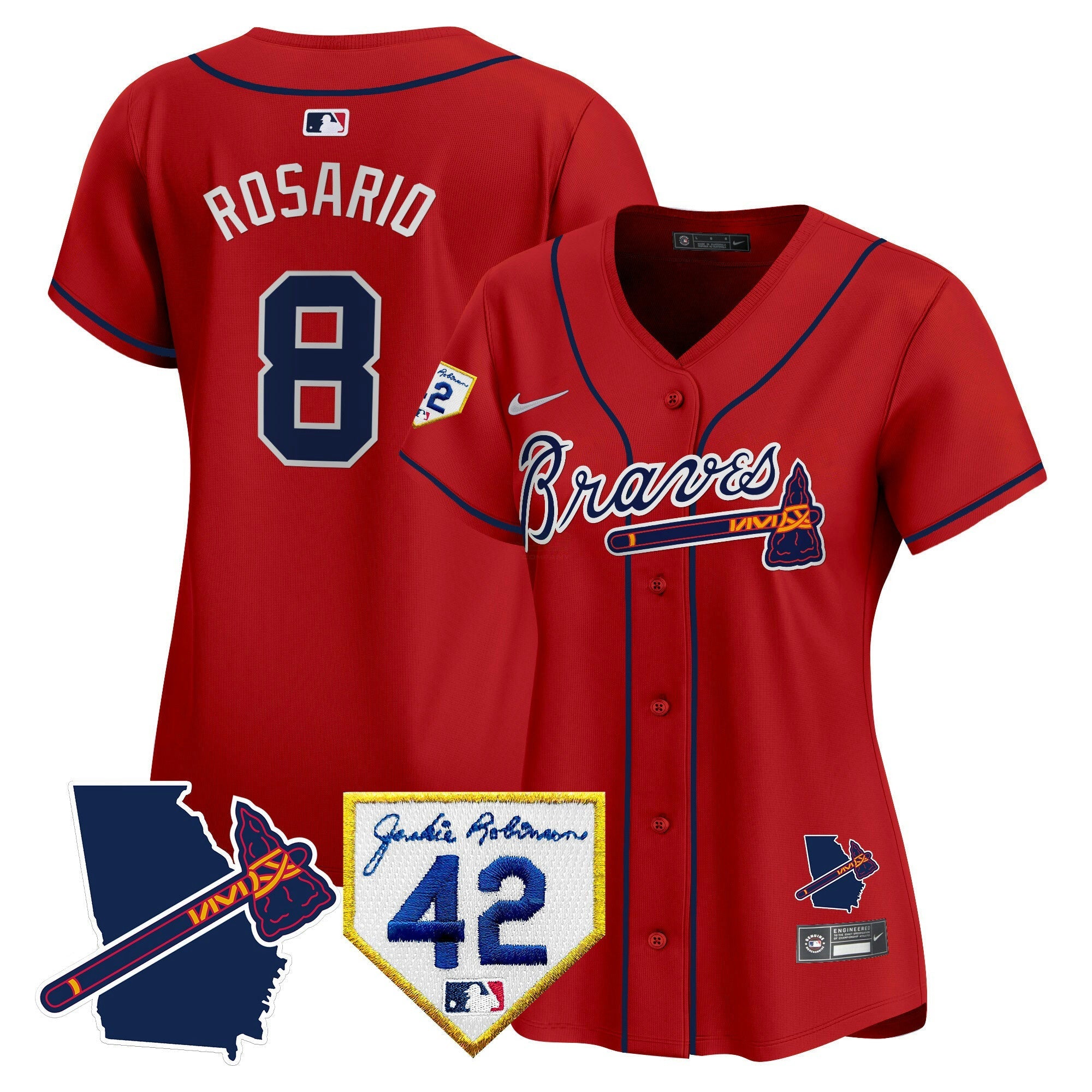 Camisa MLB Women’s Atlanta 2024 Robinson & Georgia Patch Vapor Premier Limited Jersey