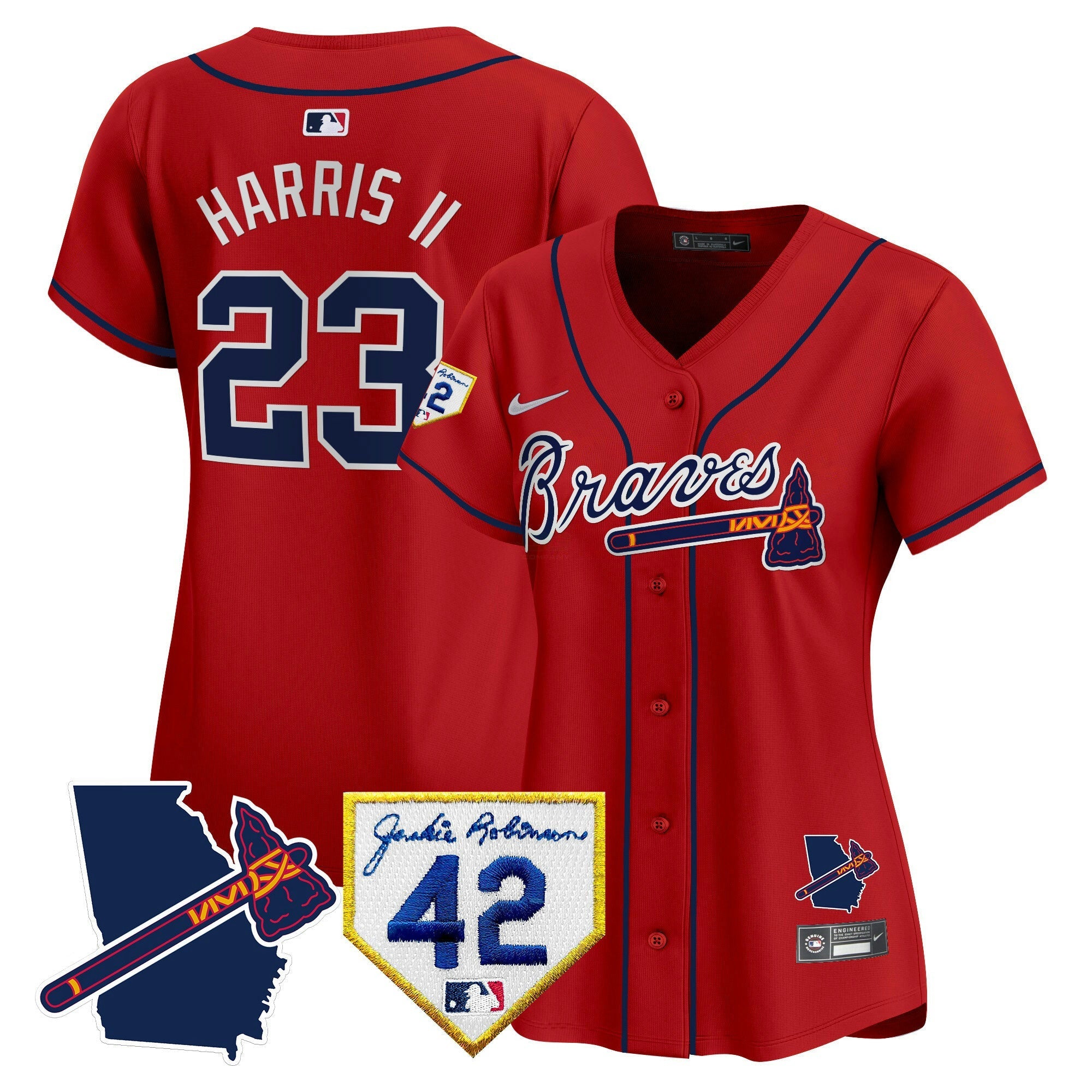 Camisa MLB Women’s Atlanta 2024 Robinson & Georgia Patch Vapor Premier Limited Jersey