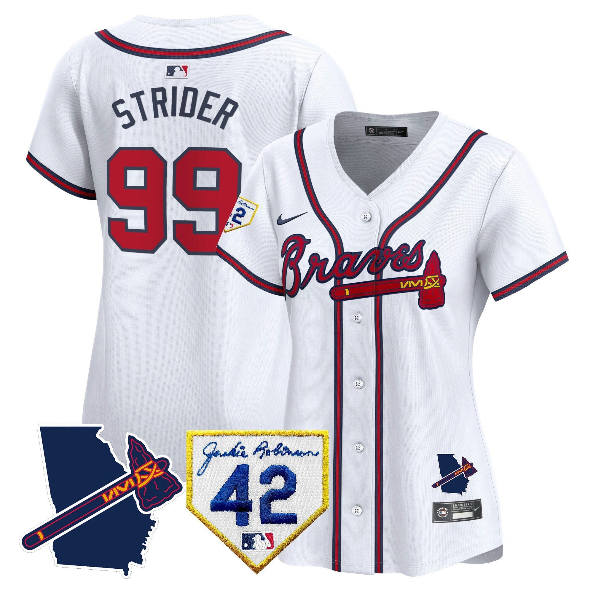 Camisa MLB Women’s Atlanta 2024 Robinson & Georgia Patch Vapor Premier Limited Jersey