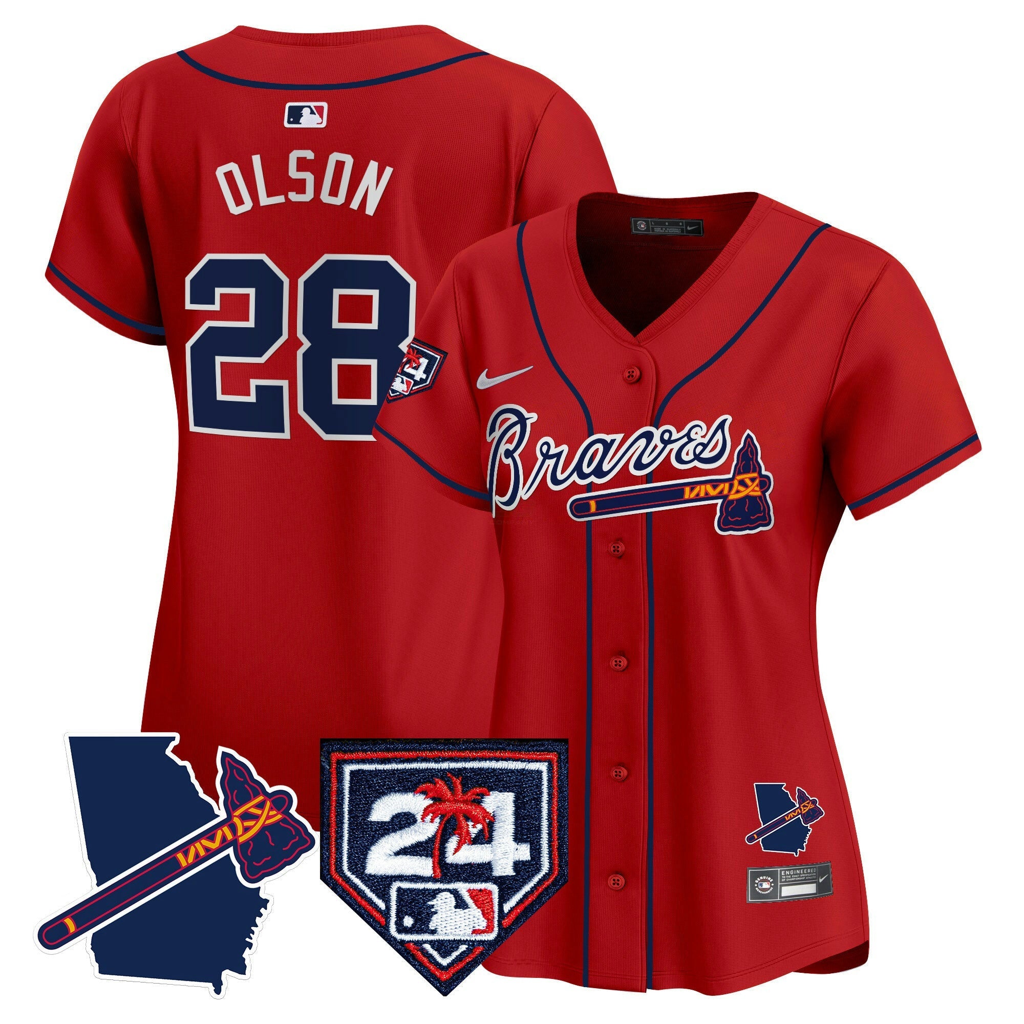 Camisa MLB Women’s Atlanta 2024 Spring Training & Georgia Patch Vapor Premier Limited Jersey
