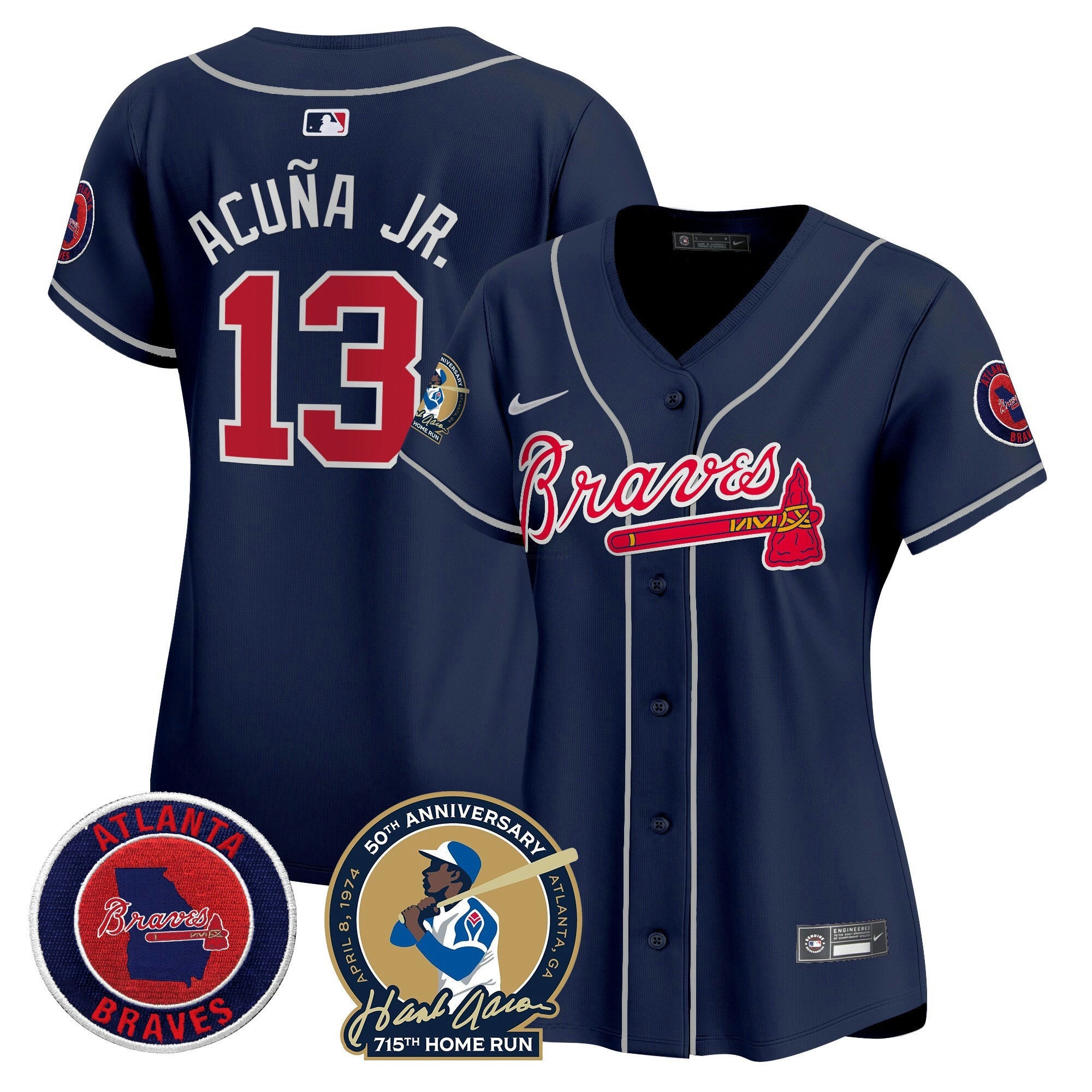 Camisa MLB Women’s Atlanta Hank Aaron 715th Home Run Patch Vapor Premier Limited Jersey