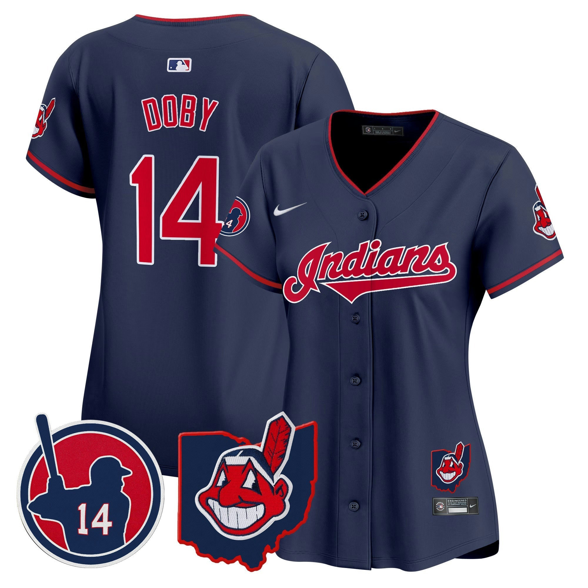 Camisa MLB Women’s Cleveland Indians Larry Doby Patch Vapor Premier Limited Jersey