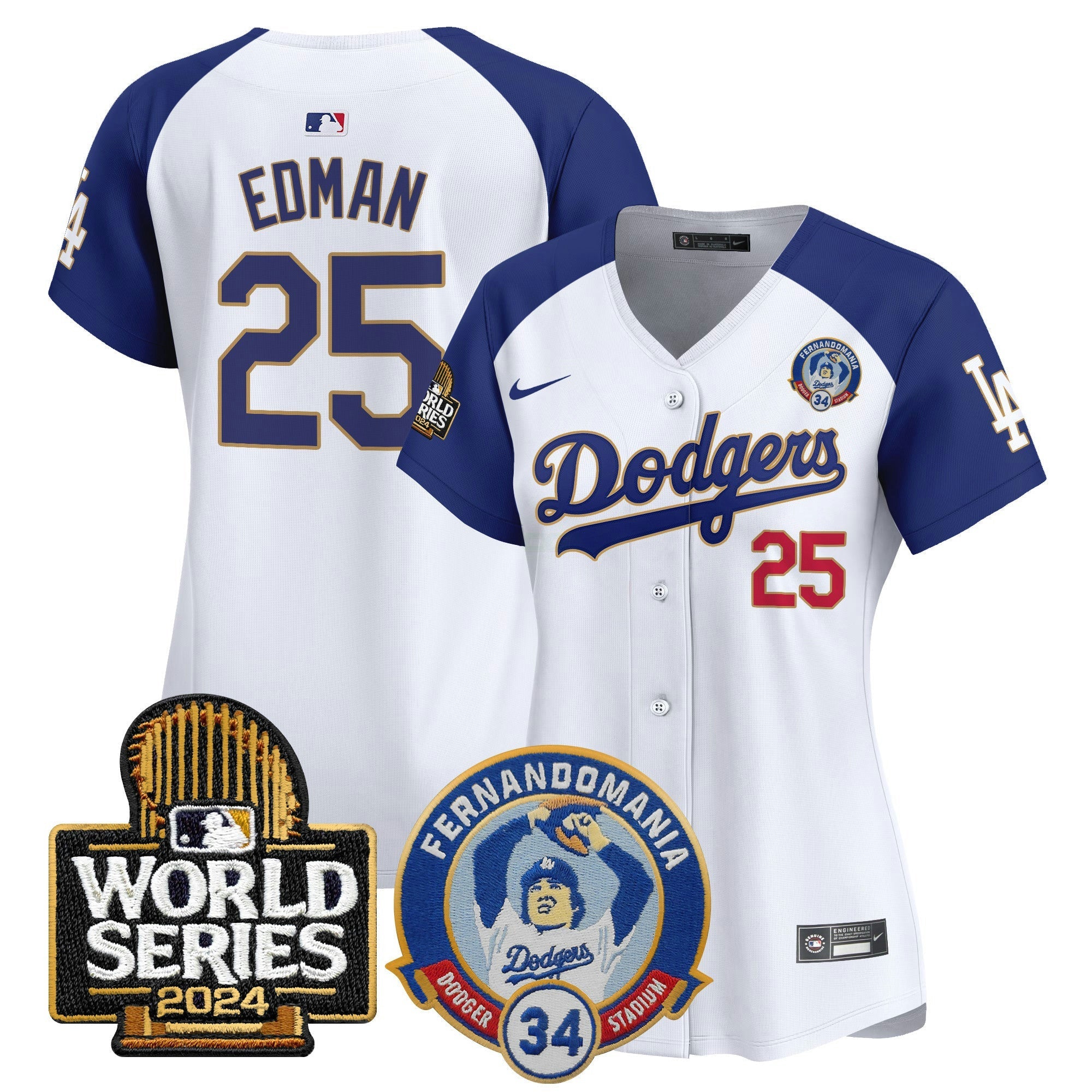 Camisa MLB Women’s Fernando Valenzuela & 2024 World Series Patch Vapor Premier Limited Jersey
