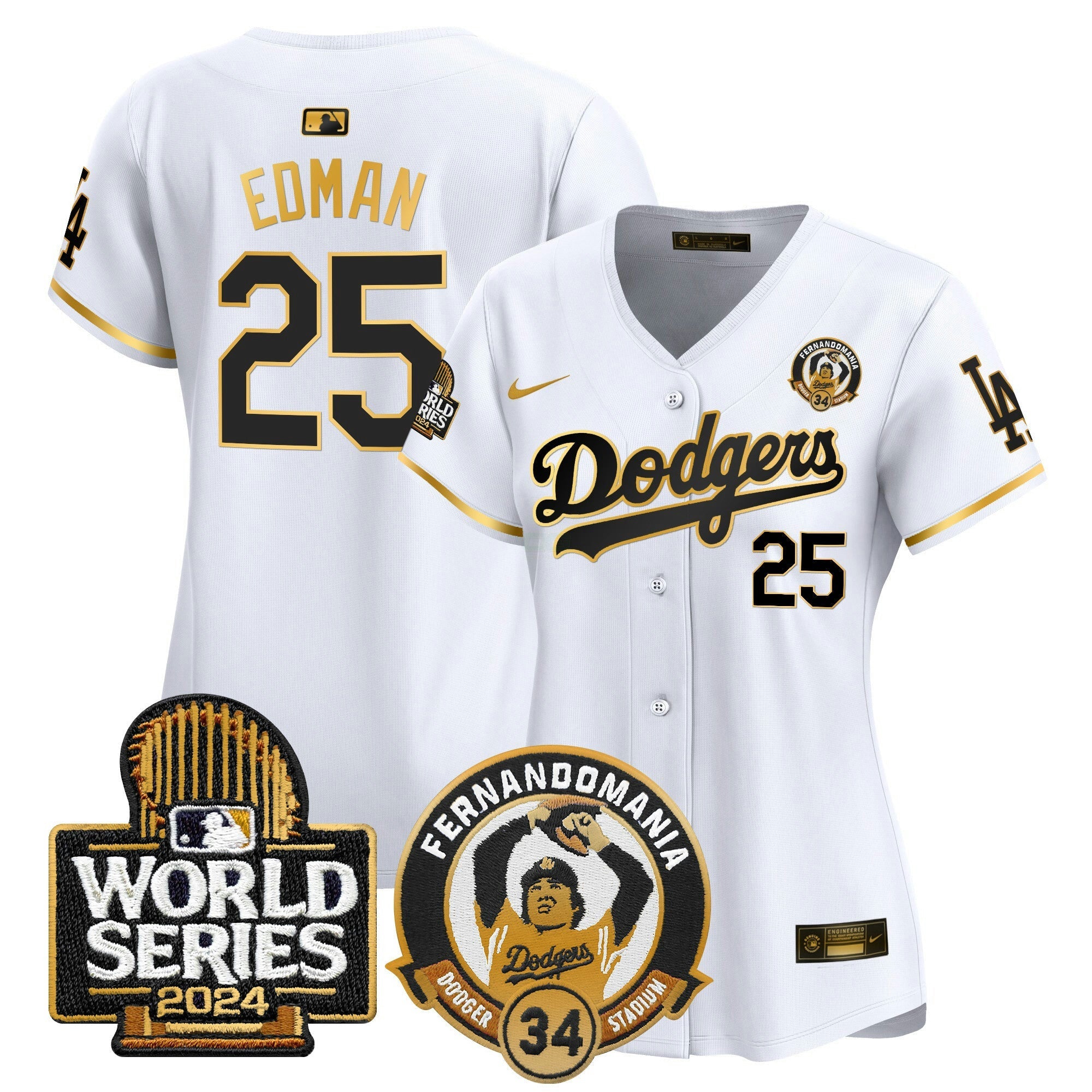 Camisa MLB Women’s Fernando Valenzuela & 2024 World Series Patch Vapor Premier Limited Jersey