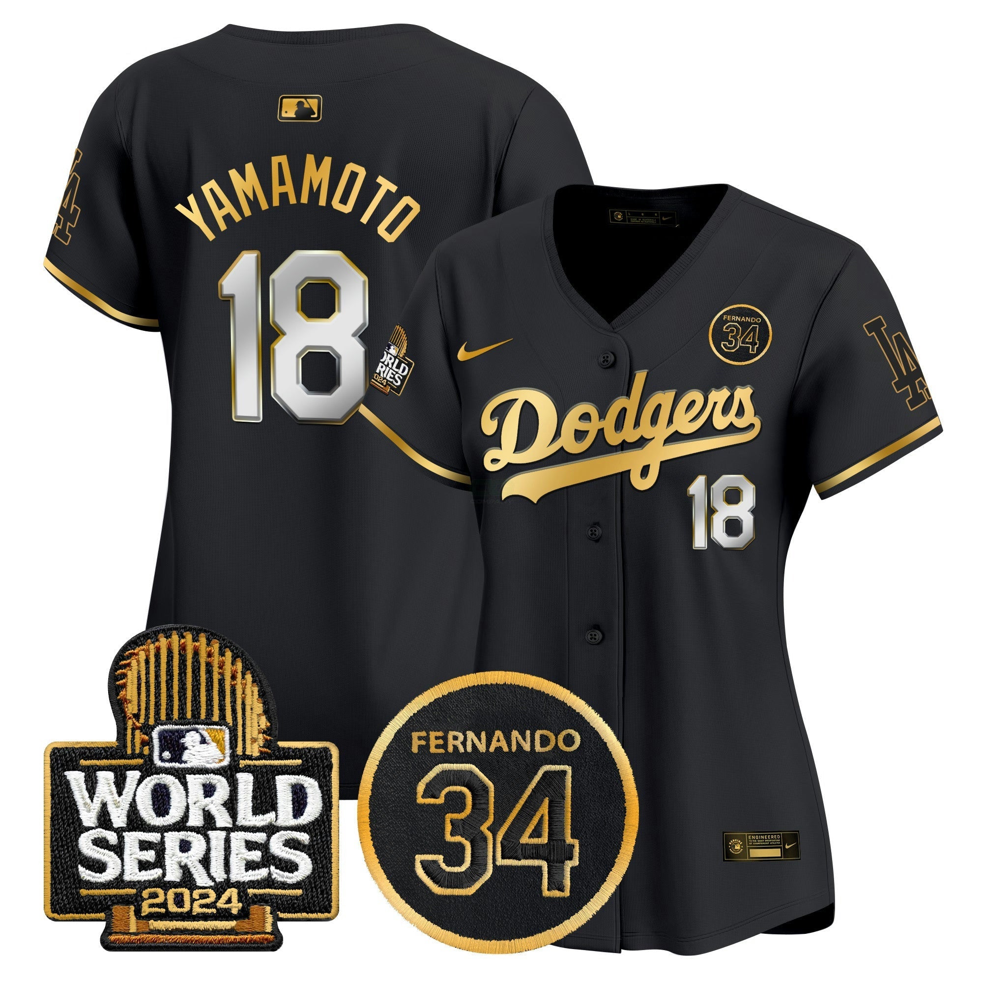 Camisa MLB Women’s Fernando Valenzuela Memorial & 2024 World Series Patch Vapor Premier Limited Jersey