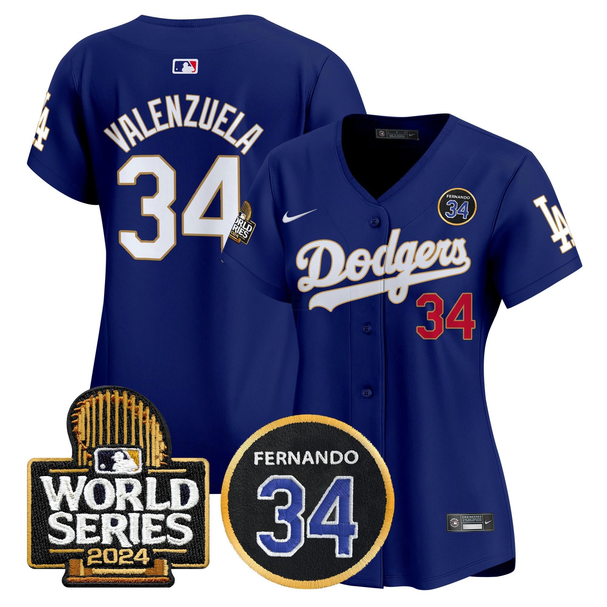 Camisa MLB Women’s Fernando Valenzuela Memorial & 2024 World Series Patch Vapor Premier Limited Jersey