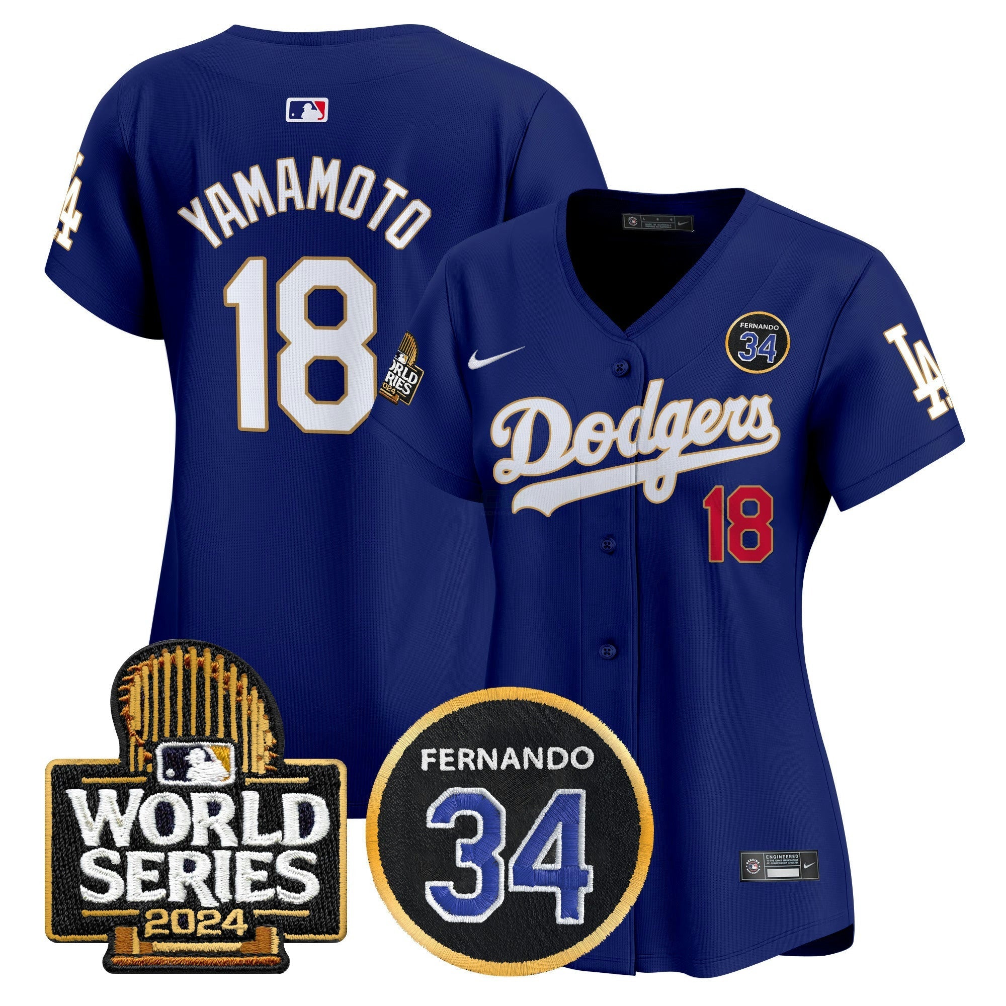 Camisa MLB Women’s Fernando Valenzuela Memorial & 2024 World Series Patch Vapor Premier Limited Jersey