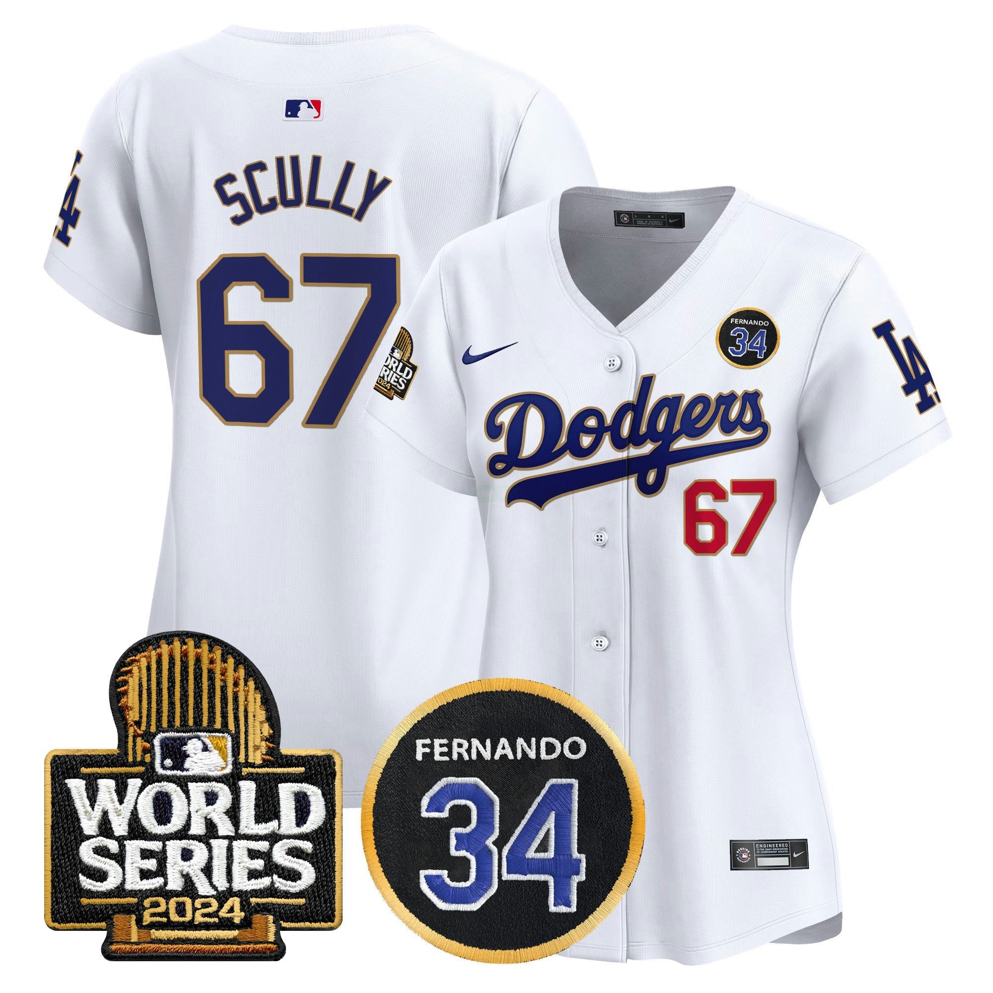 Camisa MLB Women’s Fernando Valenzuela Memorial & 2024 World Series Patch Vapor Premier Limited Jersey