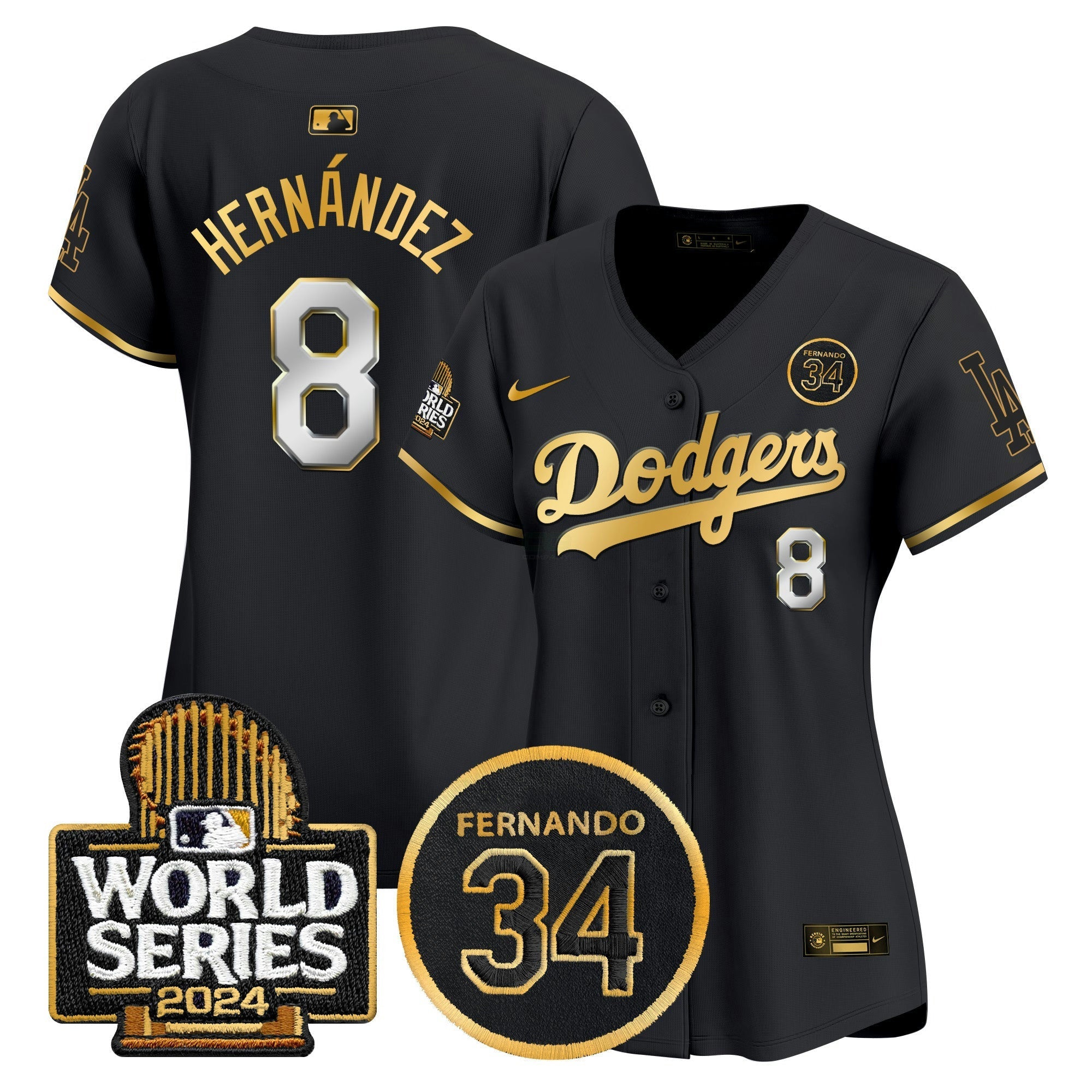 Camisa MLB Women’s Fernando Valenzuela Memorial & 2024 World Series Patch Vapor Premier Limited Jersey