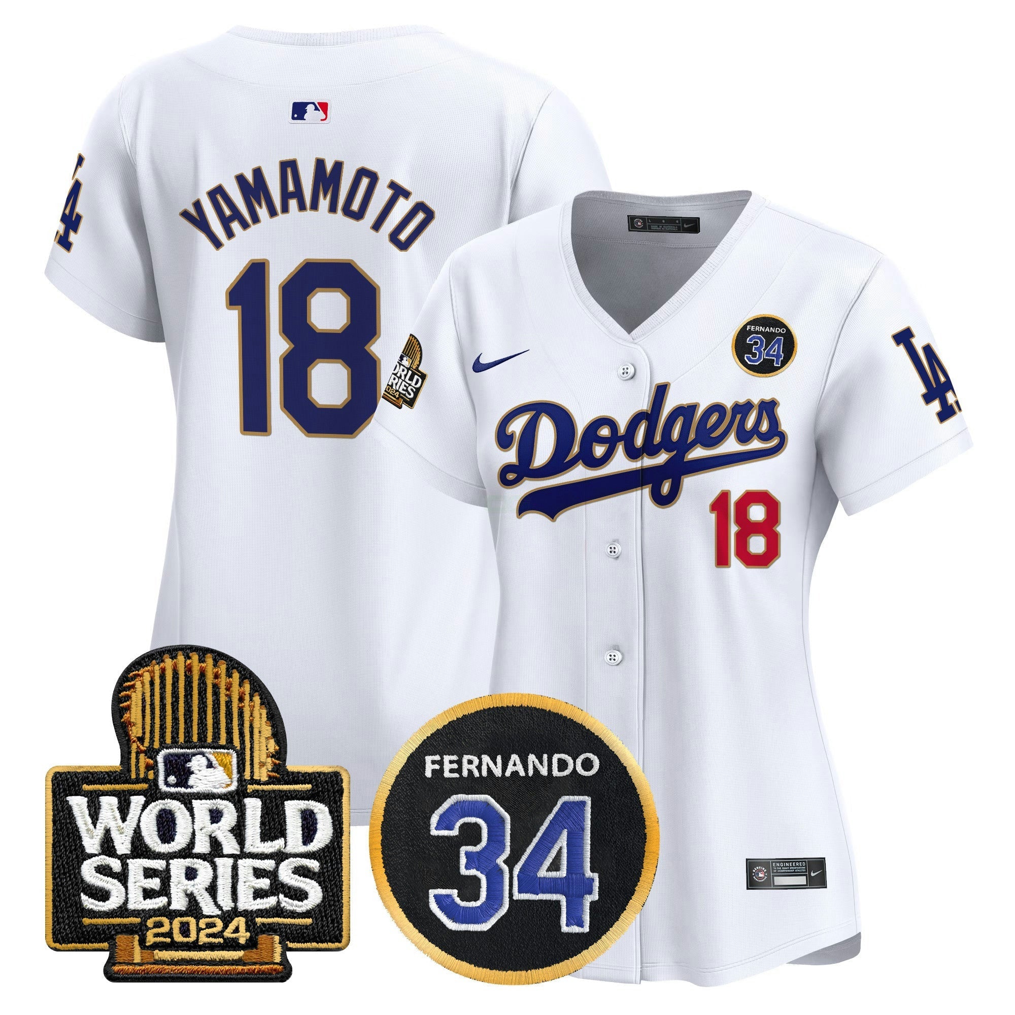 Camisa MLB Women’s Fernando Valenzuela Memorial & 2024 World Series Patch Vapor Premier Limited Jersey