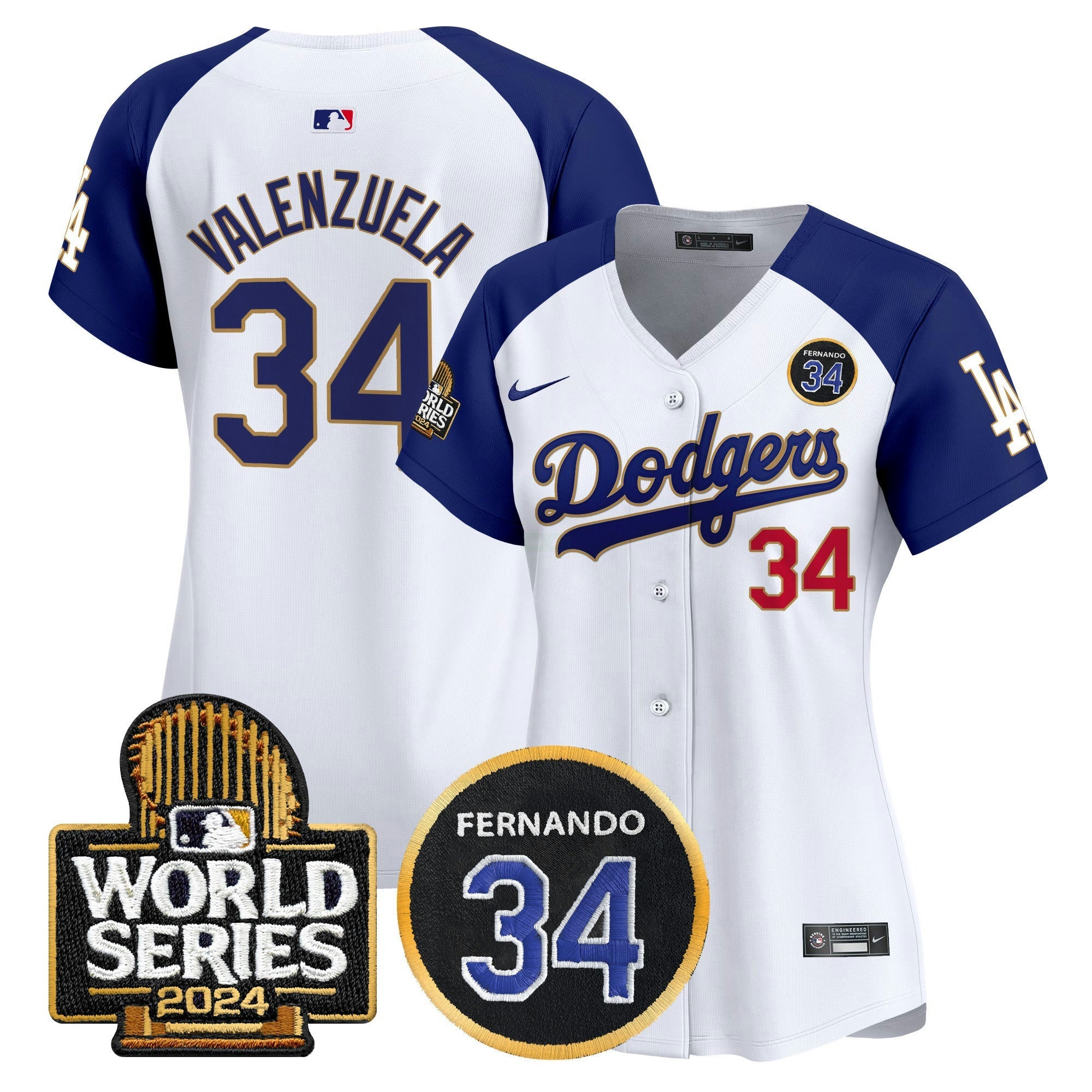 Camisa MLB Women’s Fernando Valenzuela Memorial & 2024 World Series Patch Vapor Premier Limited Jersey