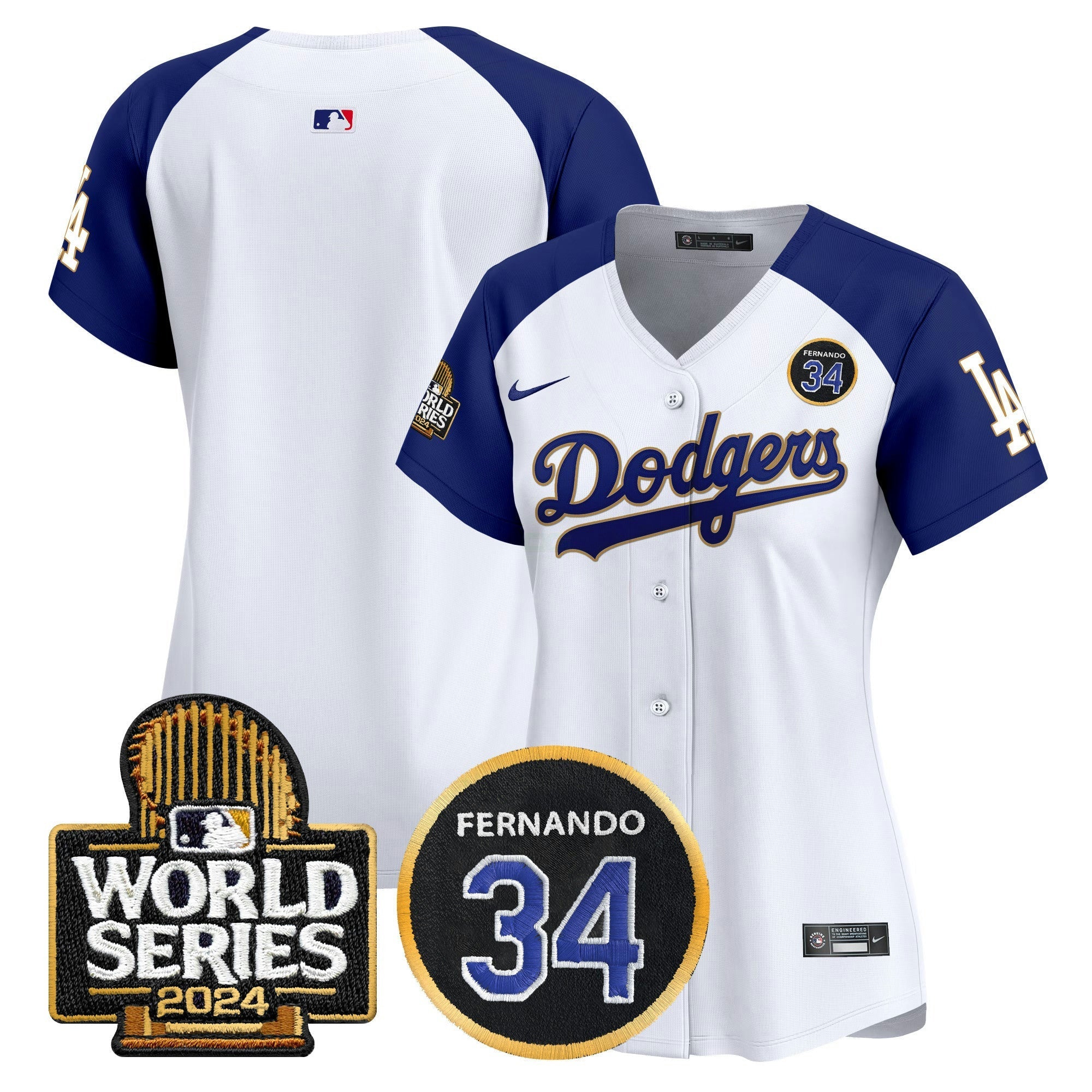 Camisa MLB Women’s Fernando Valenzuela Memorial & 2024 World Series Patch Vapor Premier Limited Jersey
