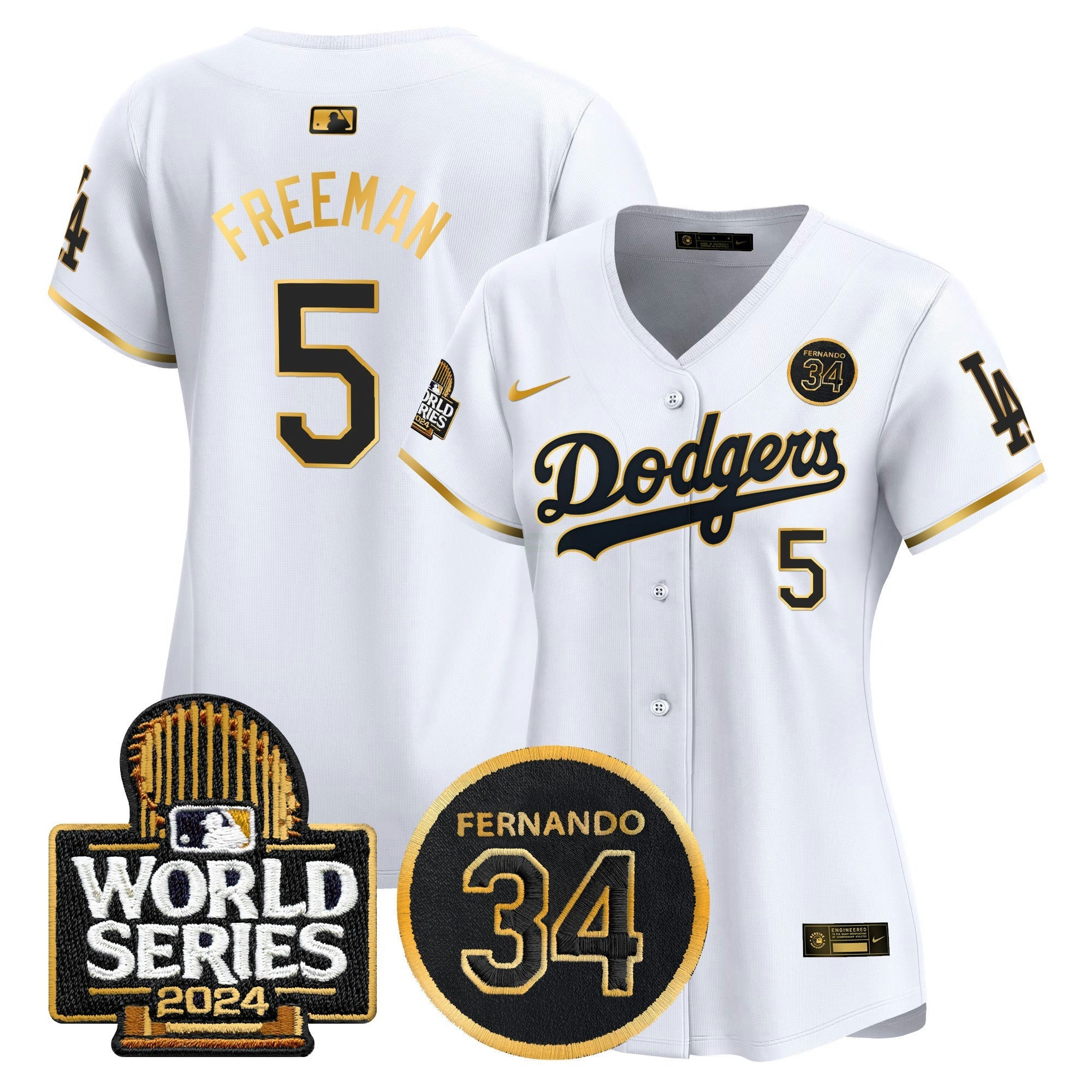 Camisa MLB Women’s Fernando Valenzuela Memorial & 2024 World Series Patch Vapor Premier Limited Jersey