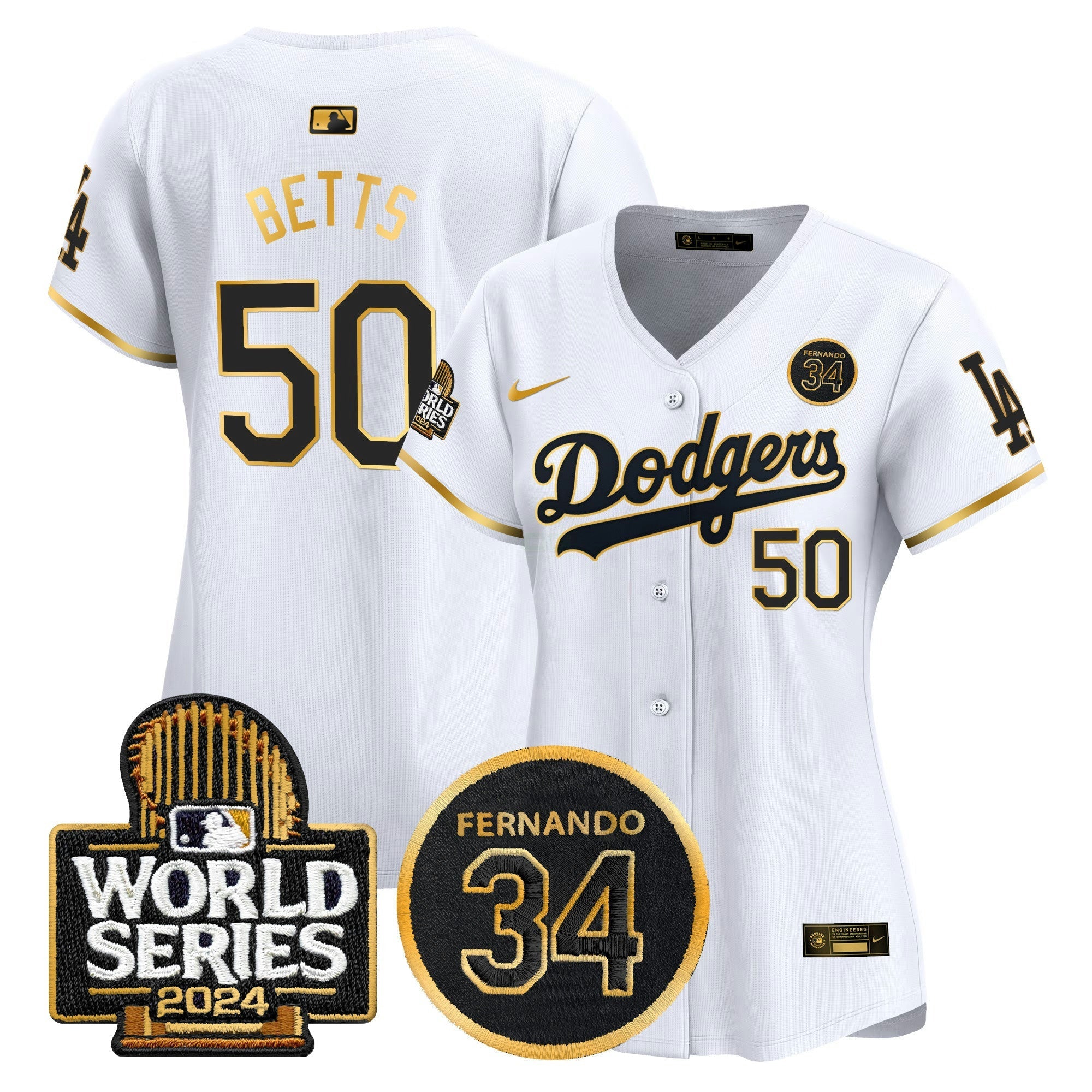 Camisa MLB Women’s Fernando Valenzuela Memorial & 2024 World Series Patch Vapor Premier Limited Jersey