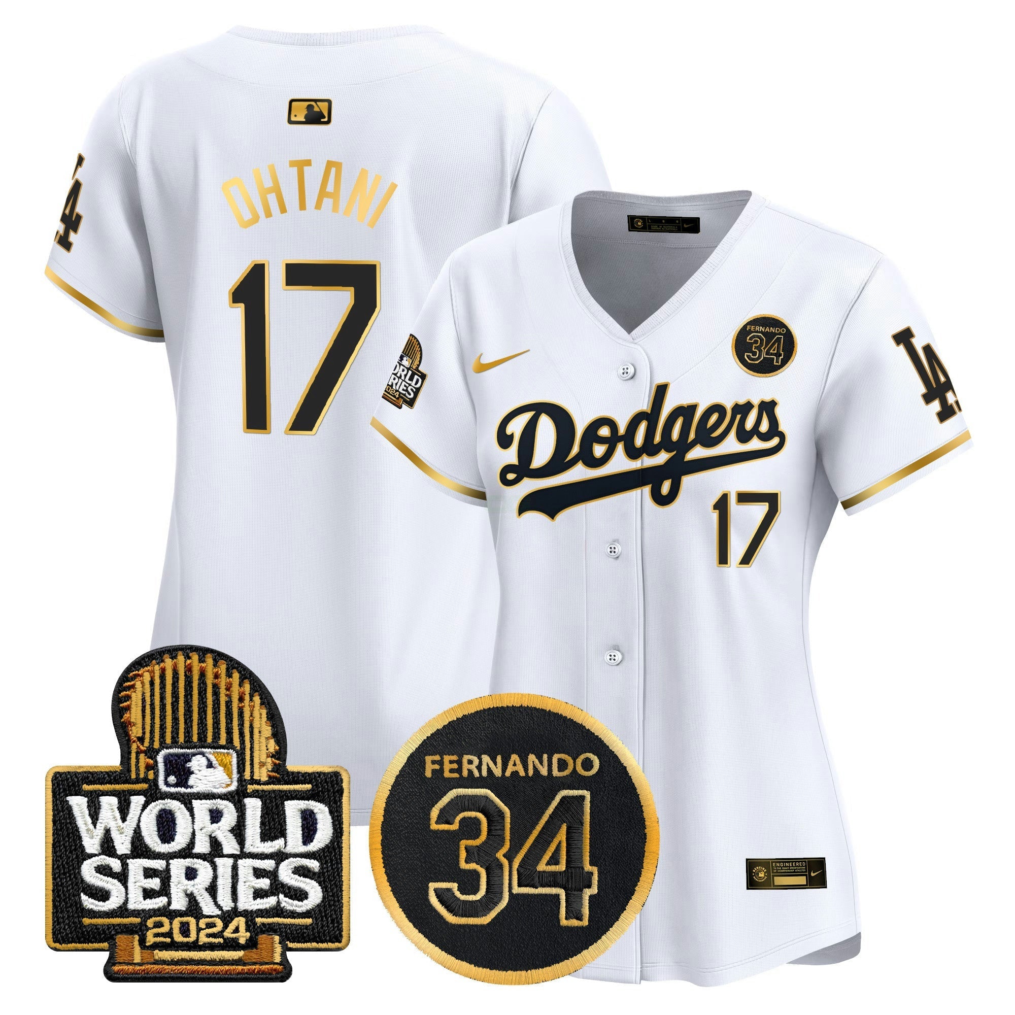 Camisa MLB Women’s Fernando Valenzuela Memorial & 2024 World Series Patch Vapor Premier Limited Jersey