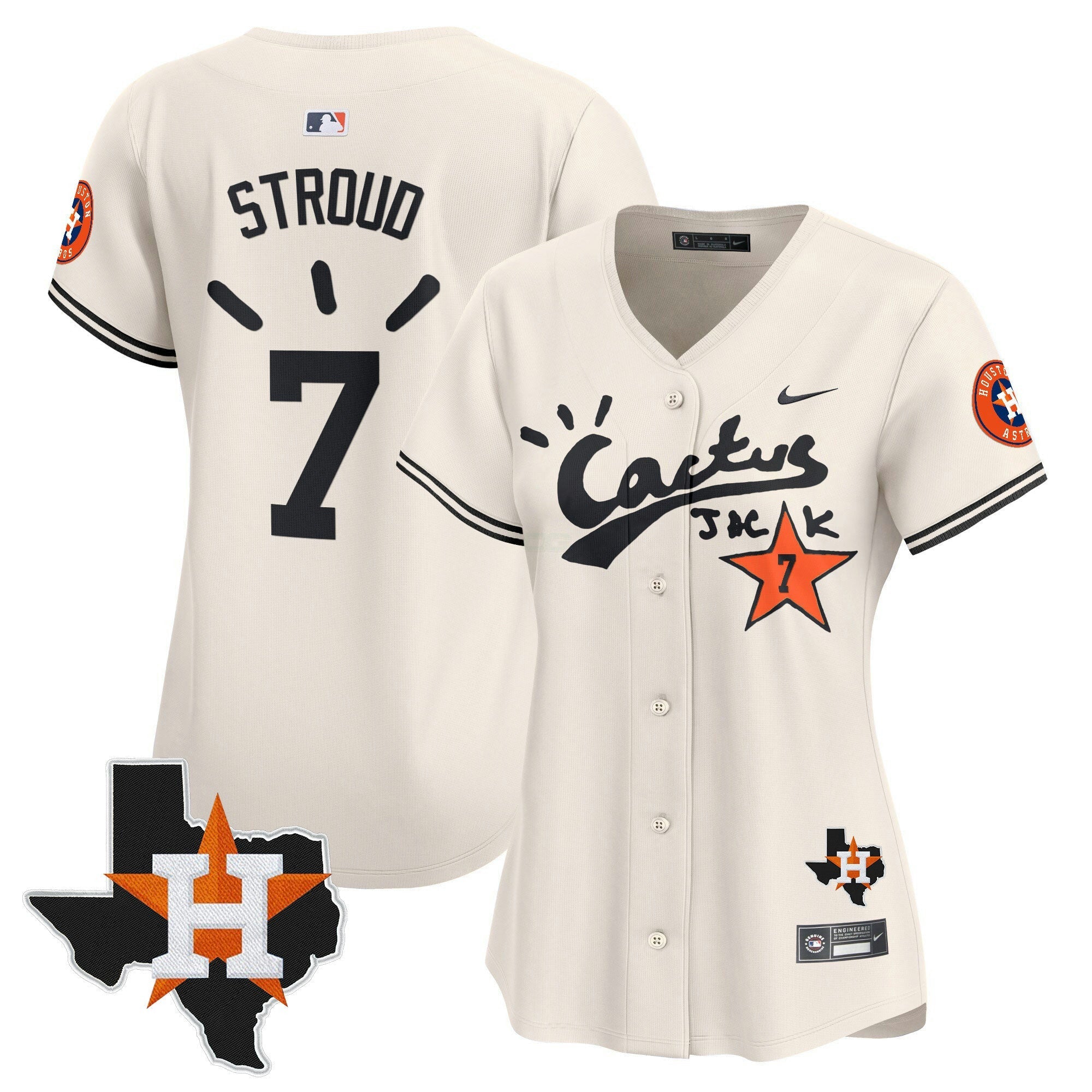 Camisa MLB Women’s Houston Cactus Jack Patch Vapor Premier Limited Jersey V10 – Stitched