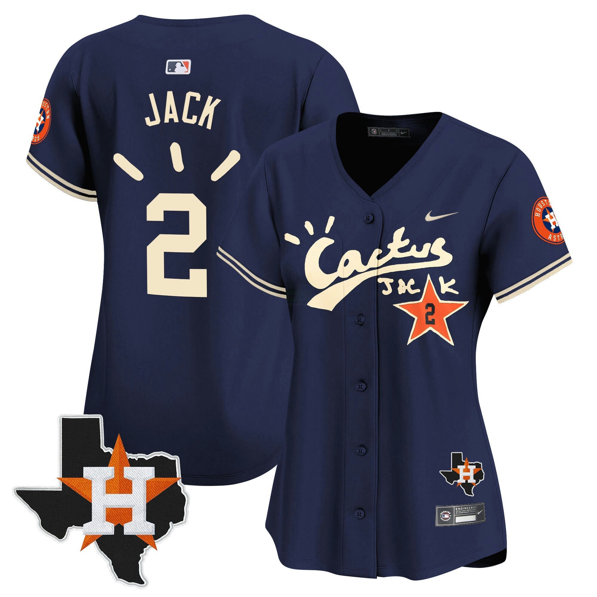 Camisa MLB Women’s Houston Cactus Jack Patch Vapor Premier Limited Jersey V10 – Stitched