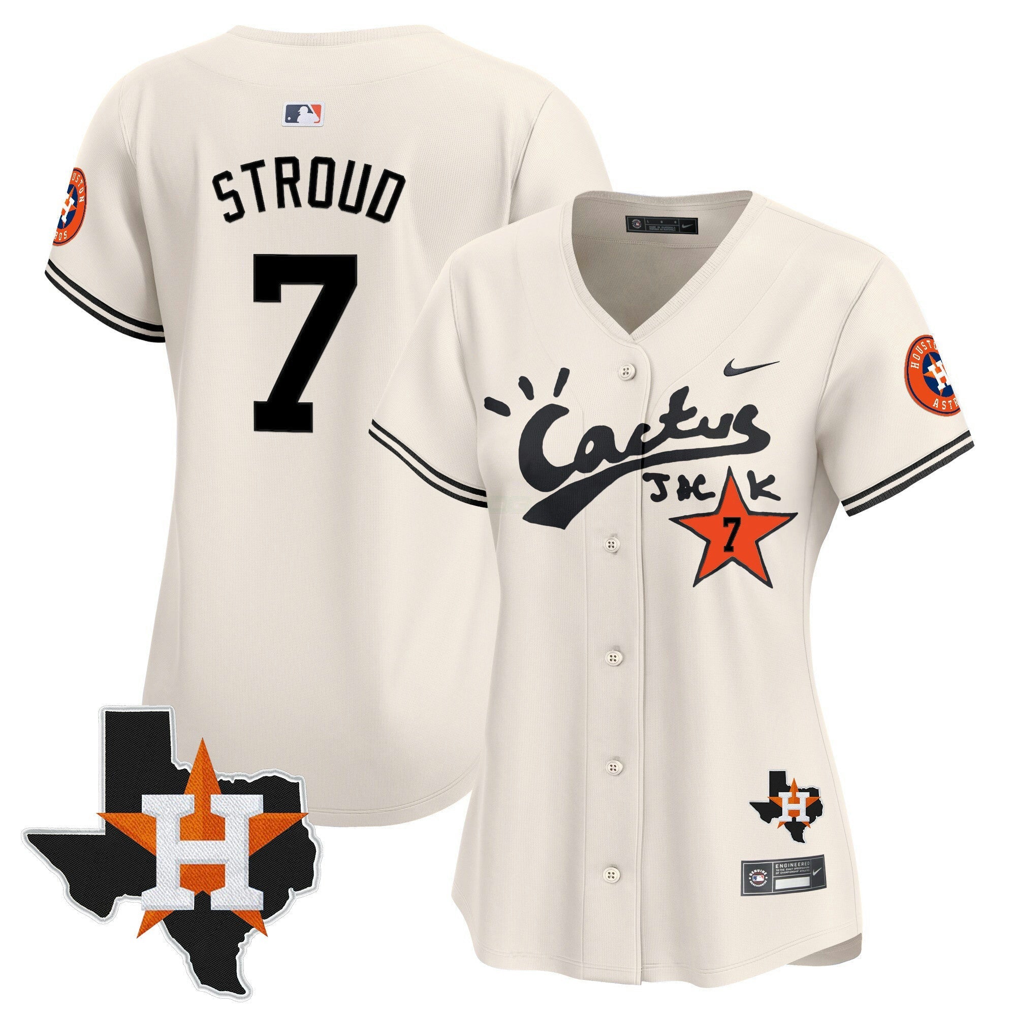 Camisa MLB Women’s Houston Cactus Jack Patch Vapor Premier Limited Jersey V11 – Stitched