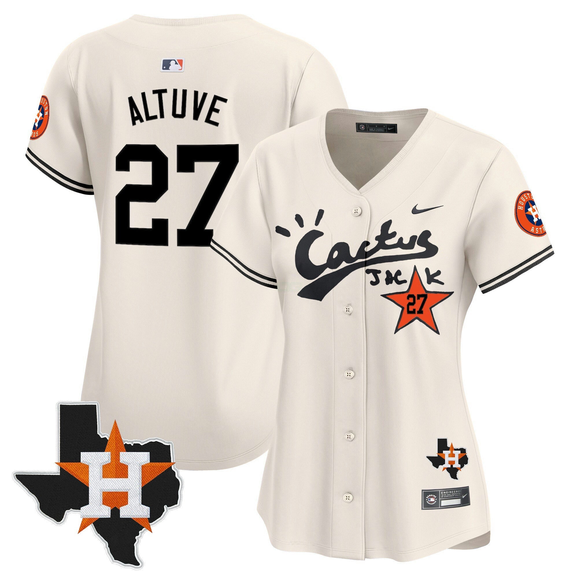 Camisa MLB Women’s Houston Cactus Jack Patch Vapor Premier Limited Jersey V11 – Stitched