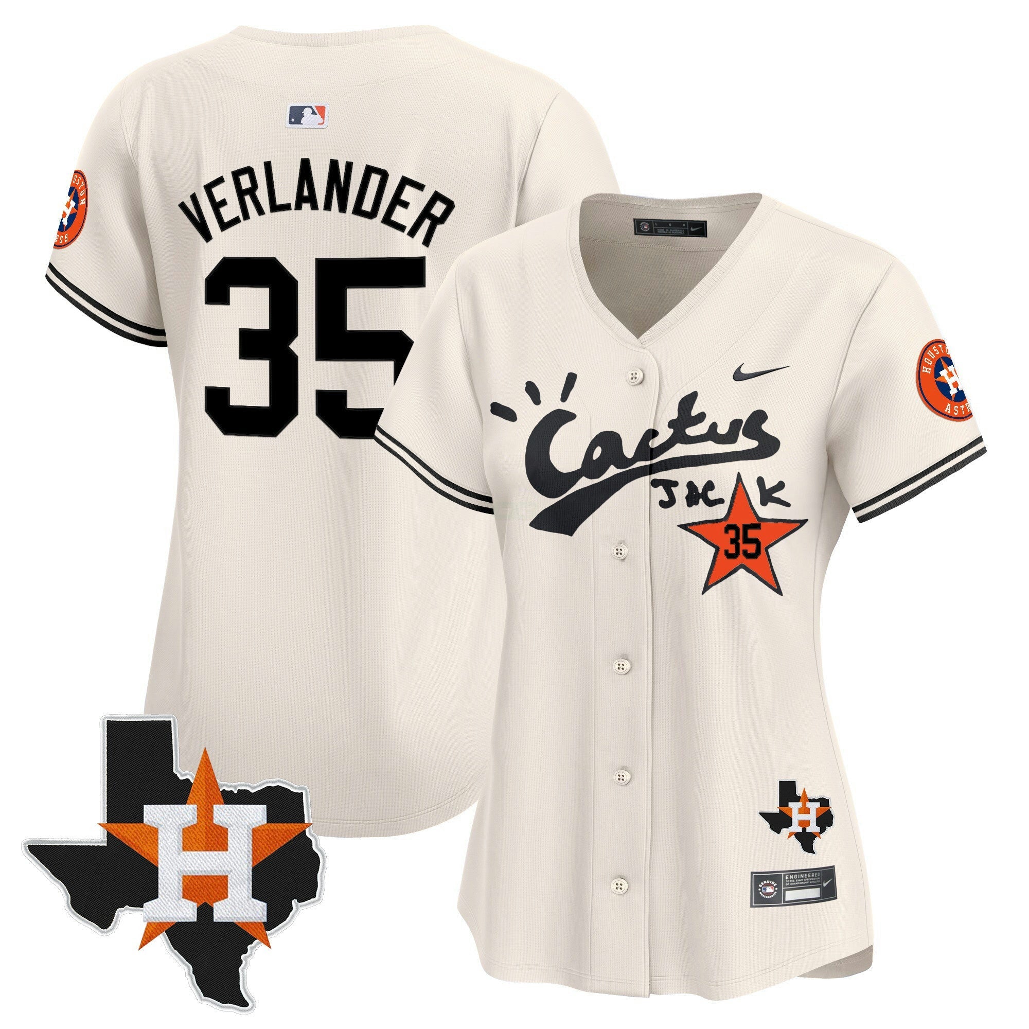 Camisa MLB Women’s Houston Cactus Jack Patch Vapor Premier Limited Jersey V11 – Stitched