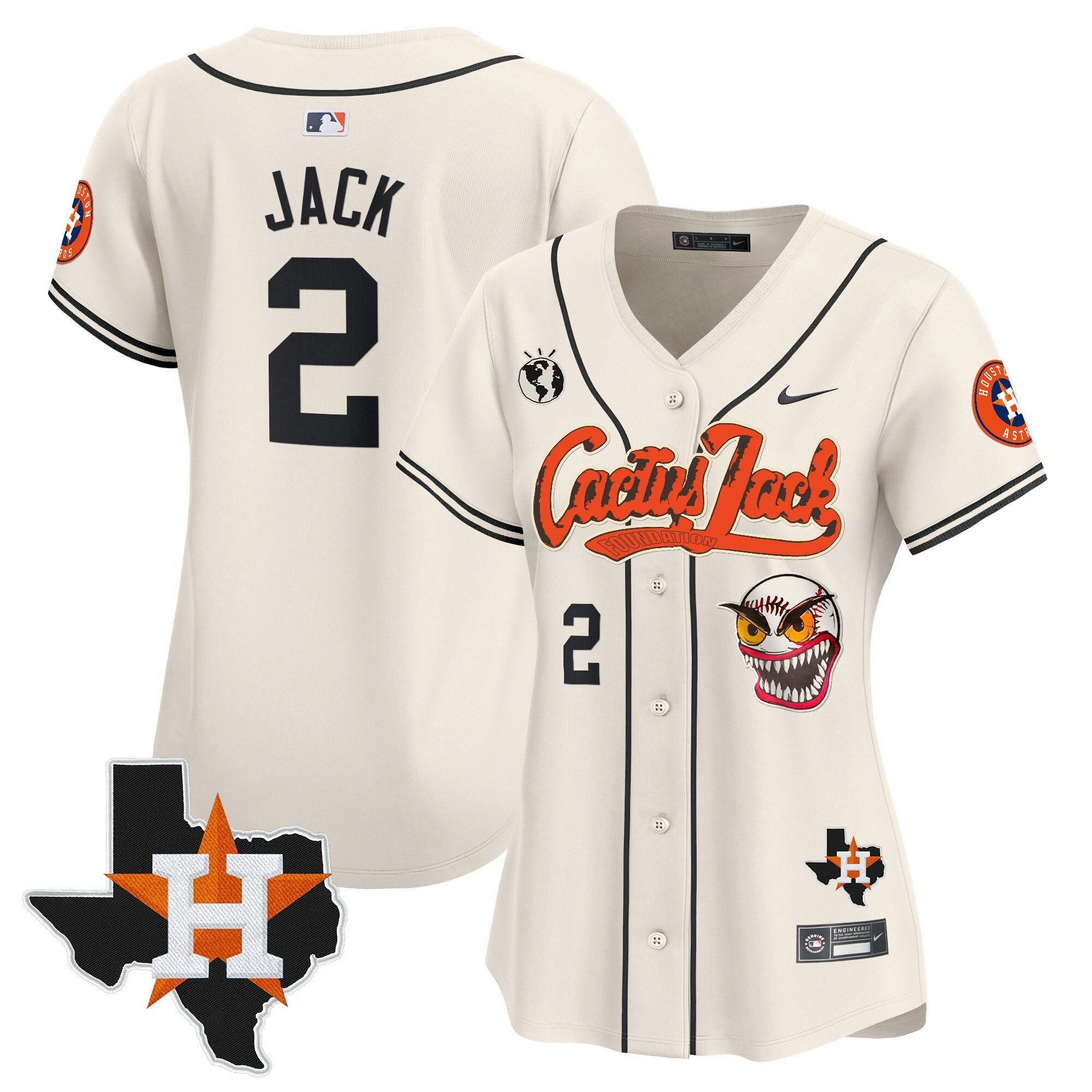 Camisa MLB Women’s Houston Cactus Jack Patch Vapor Premier Limited Jersey V6 – Stitched