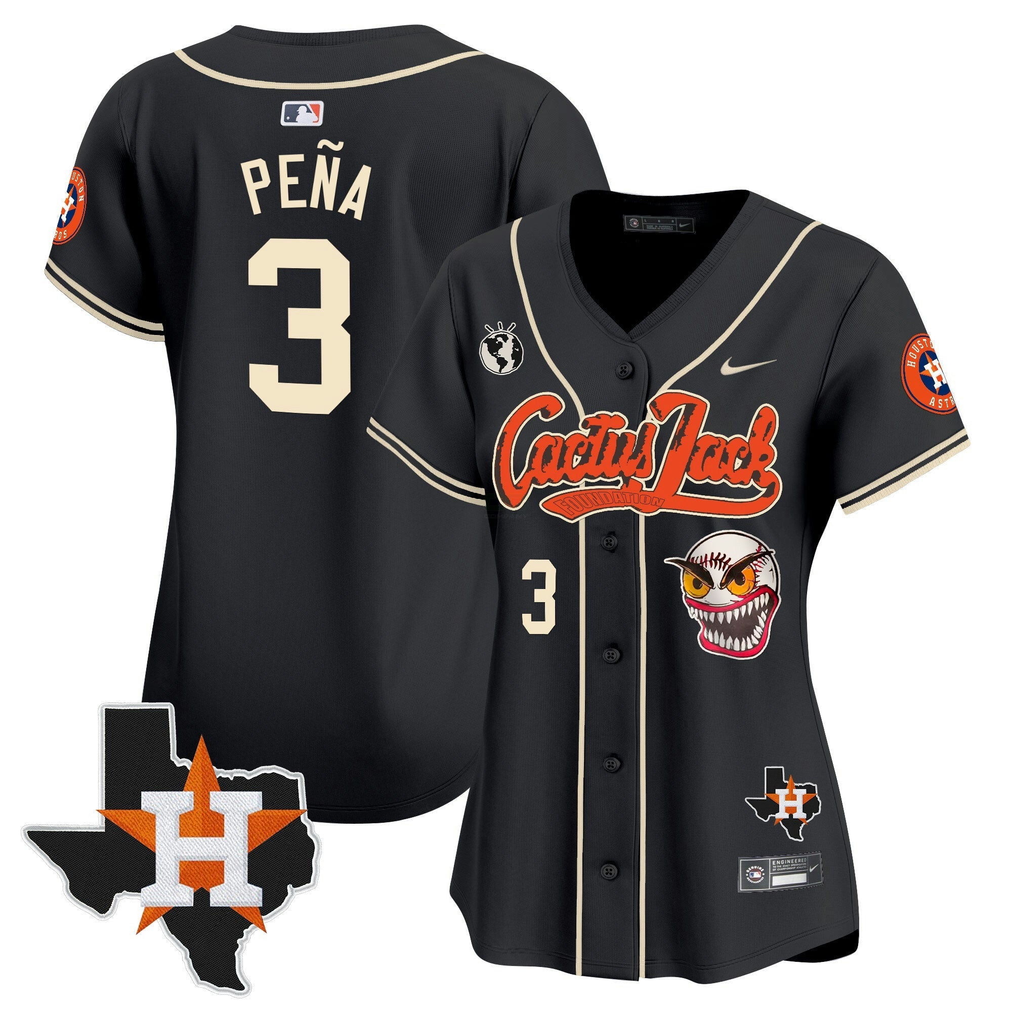 Camisa MLB Women’s Houston Cactus Jack Patch Vapor Premier Limited Jersey V6 – Stitched