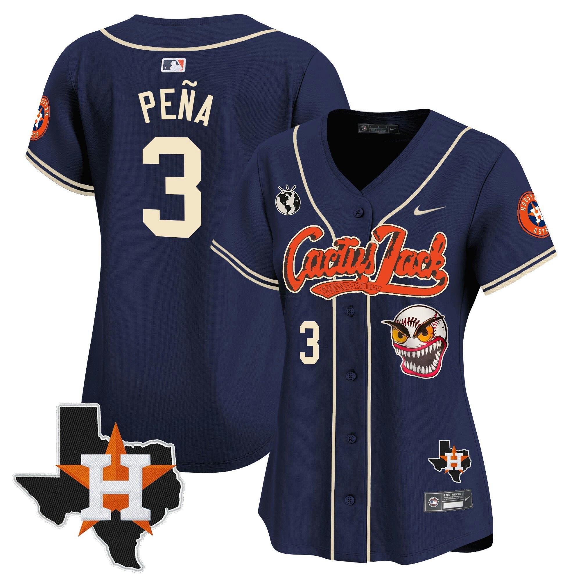Camisa MLB Women’s Houston Cactus Jack Patch Vapor Premier Limited Jersey V6 – Stitched