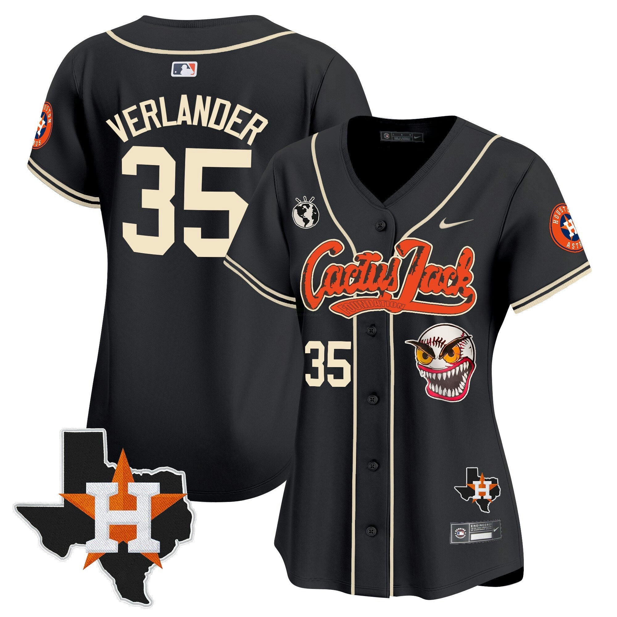 Camisa MLB Women’s Houston Cactus Jack Patch Vapor Premier Limited Jersey V6 – Stitched