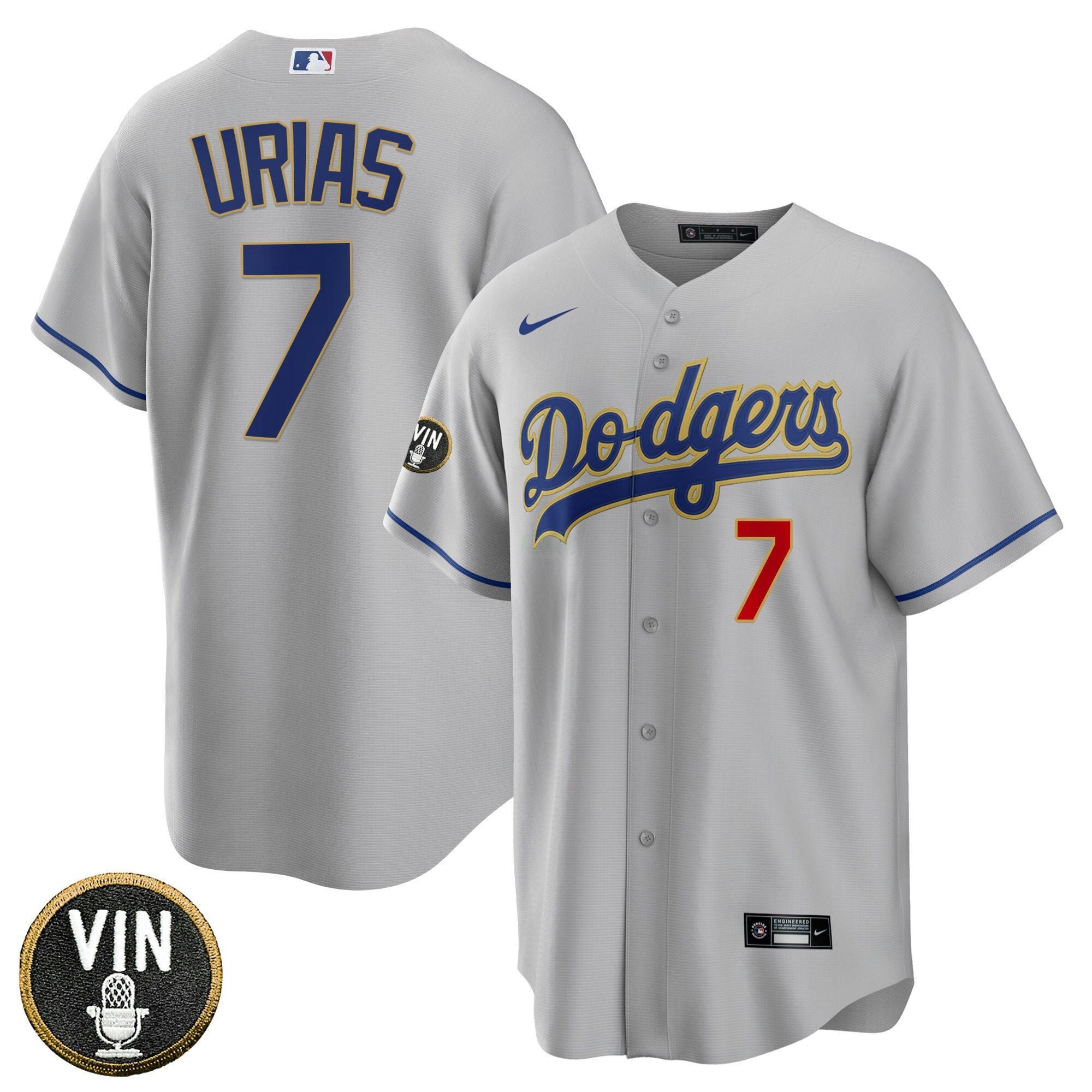 Camisa MLB Women’s Los Angeles Vin Scully Patch Dourada Trim Jersey