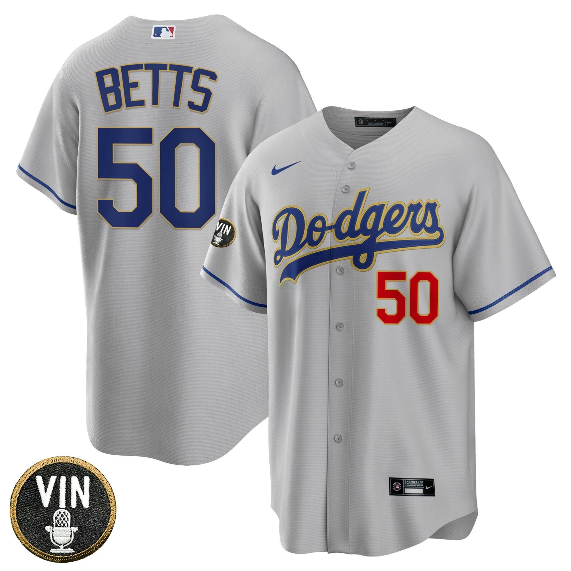 Camisa MLB Women’s Los Angeles Vin Scully Patch Dourada Trim Jersey