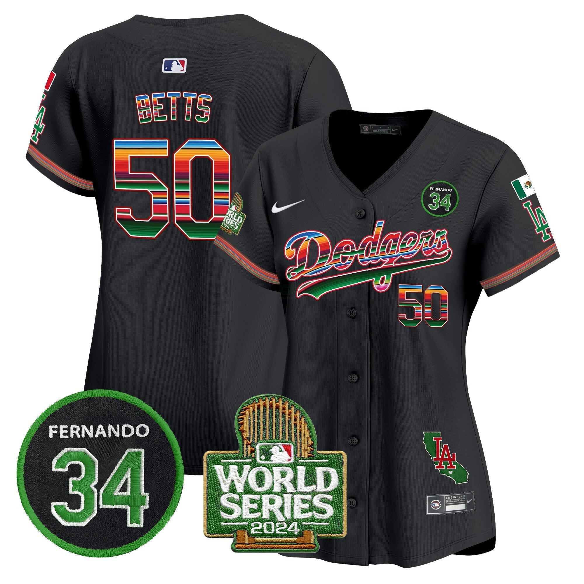 Camisa MLB Women’s Mexico Fernando Memorial & 2024 World Series Patch Vapor Premier Limited Jersey