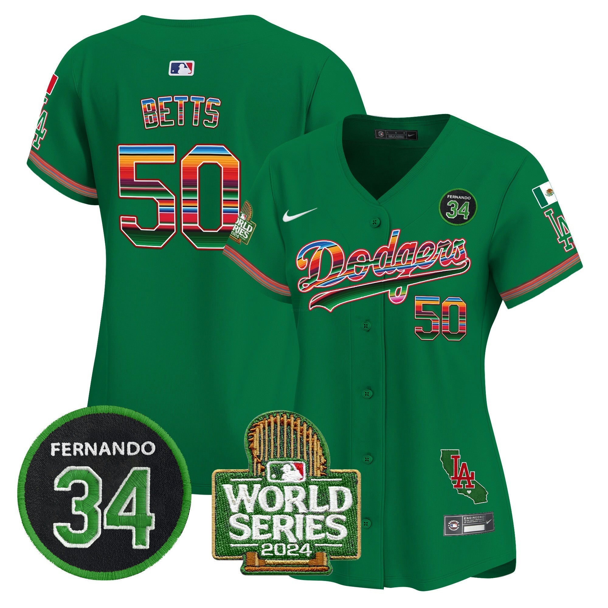 Camisa MLB Women’s Mexico Fernando Memorial & 2024 World Series Patch Vapor Premier Limited Jersey