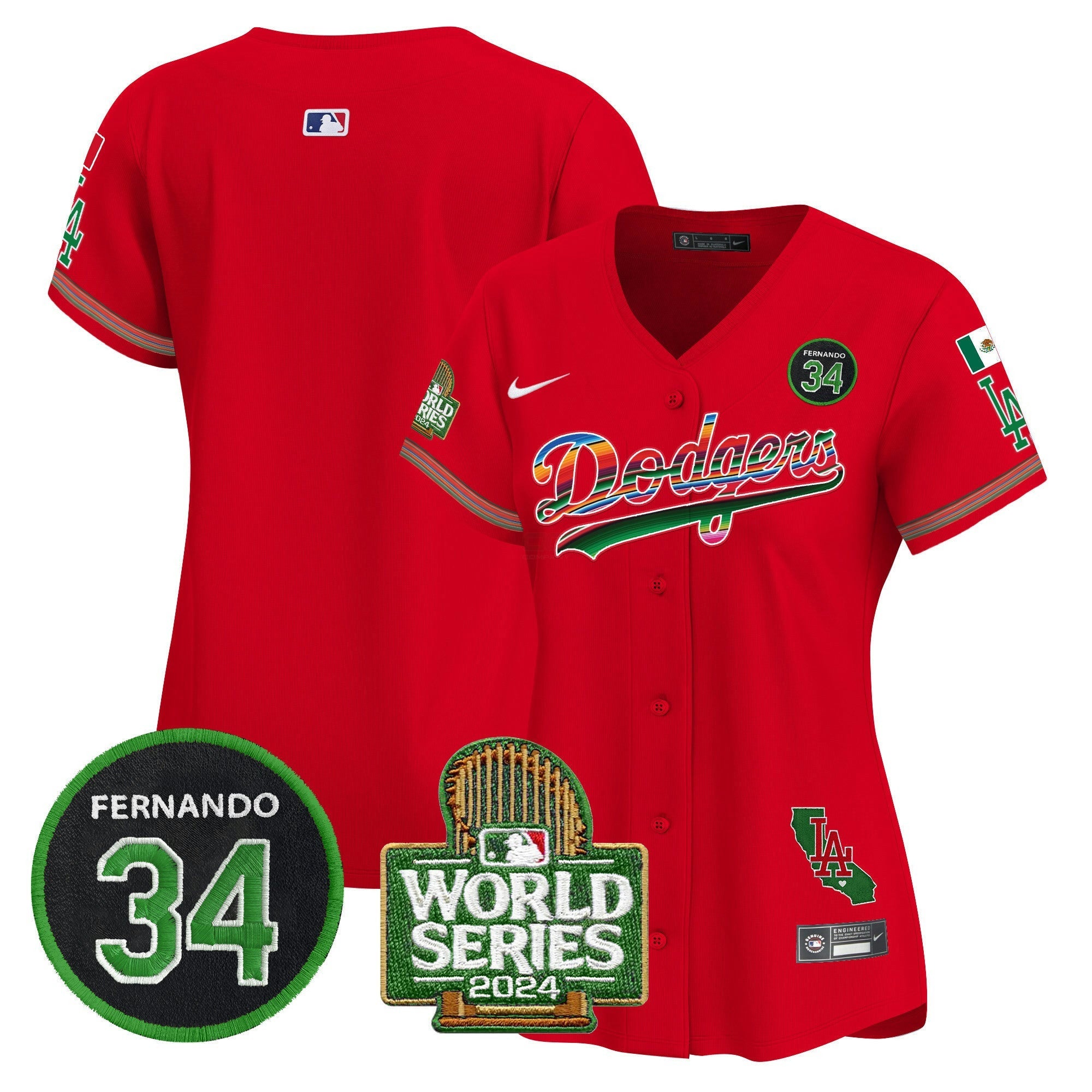 Camisa MLB Women’s Mexico Fernando Memorial & 2024 World Series Patch Vapor Premier Limited Jersey