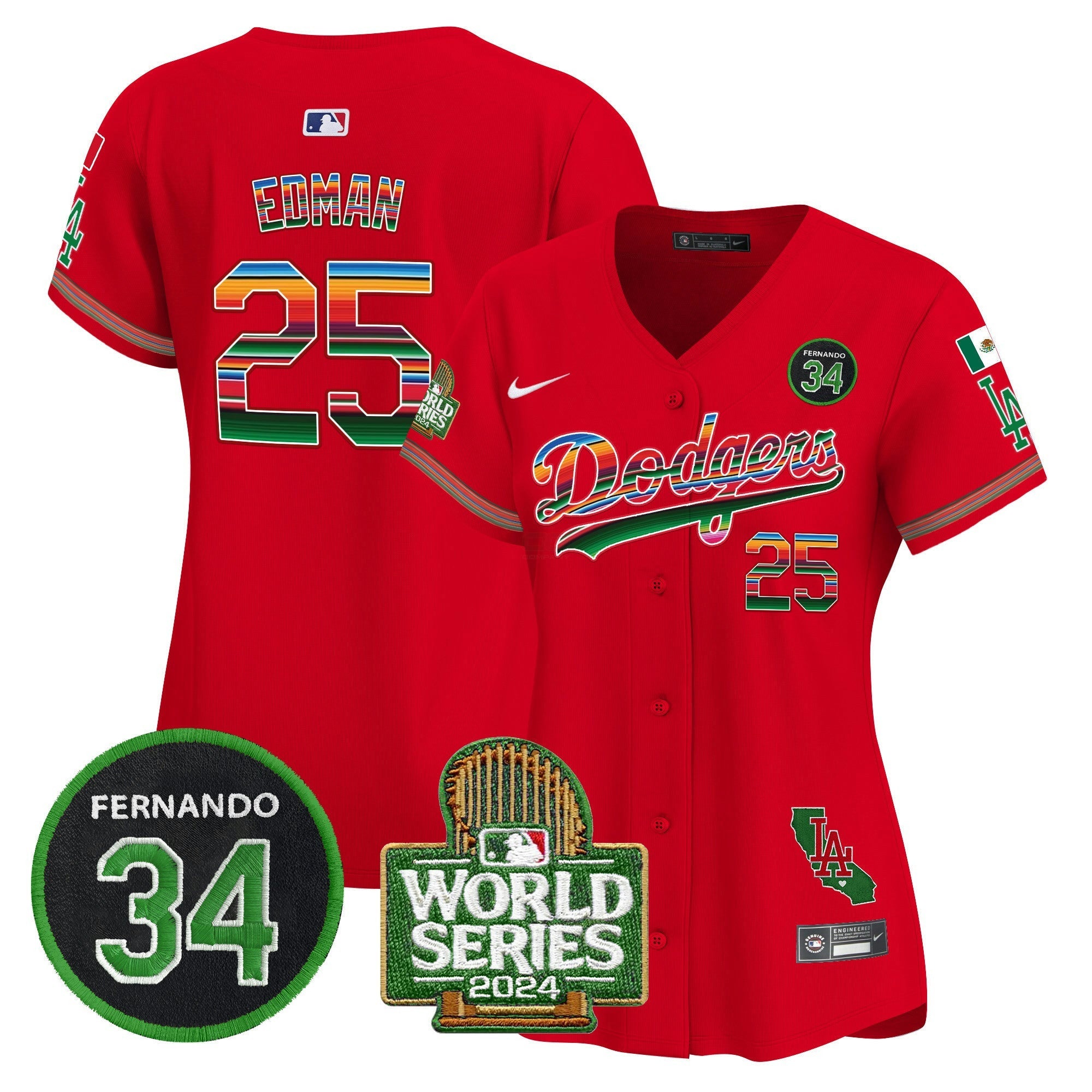 Camisa MLB Women’s Mexico Fernando Memorial & 2024 World Series Patch Vapor Premier Limited Jersey
