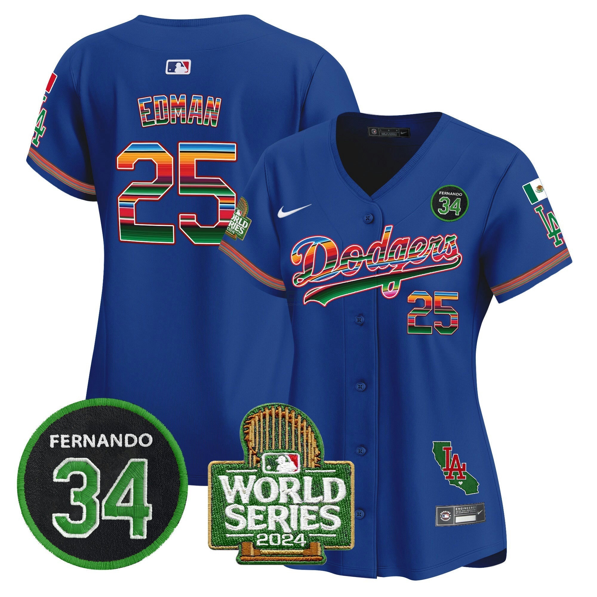 Camisa MLB Women’s Mexico Fernando Memorial & 2024 World Series Patch Vapor Premier Limited Jersey