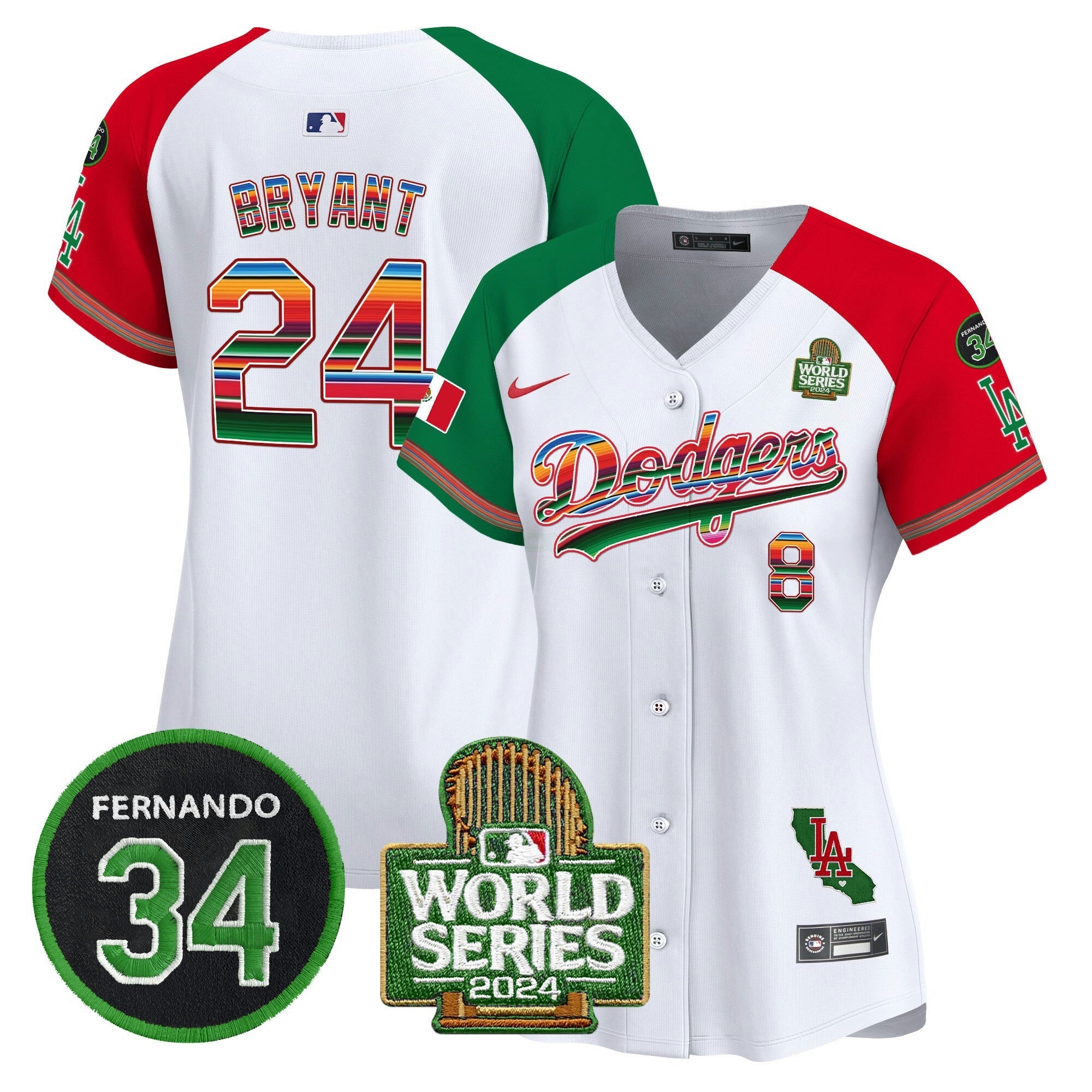 Camisa MLB Women’s Mexico Fernando Memorial & 2024 World Series Patch Vapor Premier Limited Jersey V2