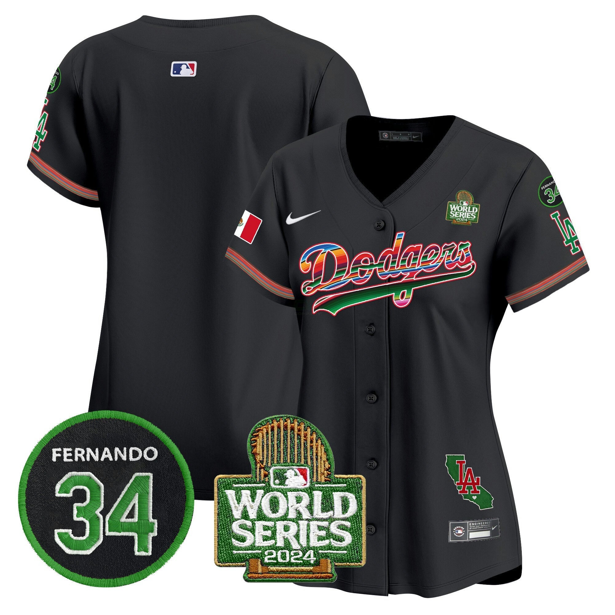 Camisa MLB Women’s Mexico Fernando Memorial & 2024 World Series Patch Vapor Premier Limited Jersey V2