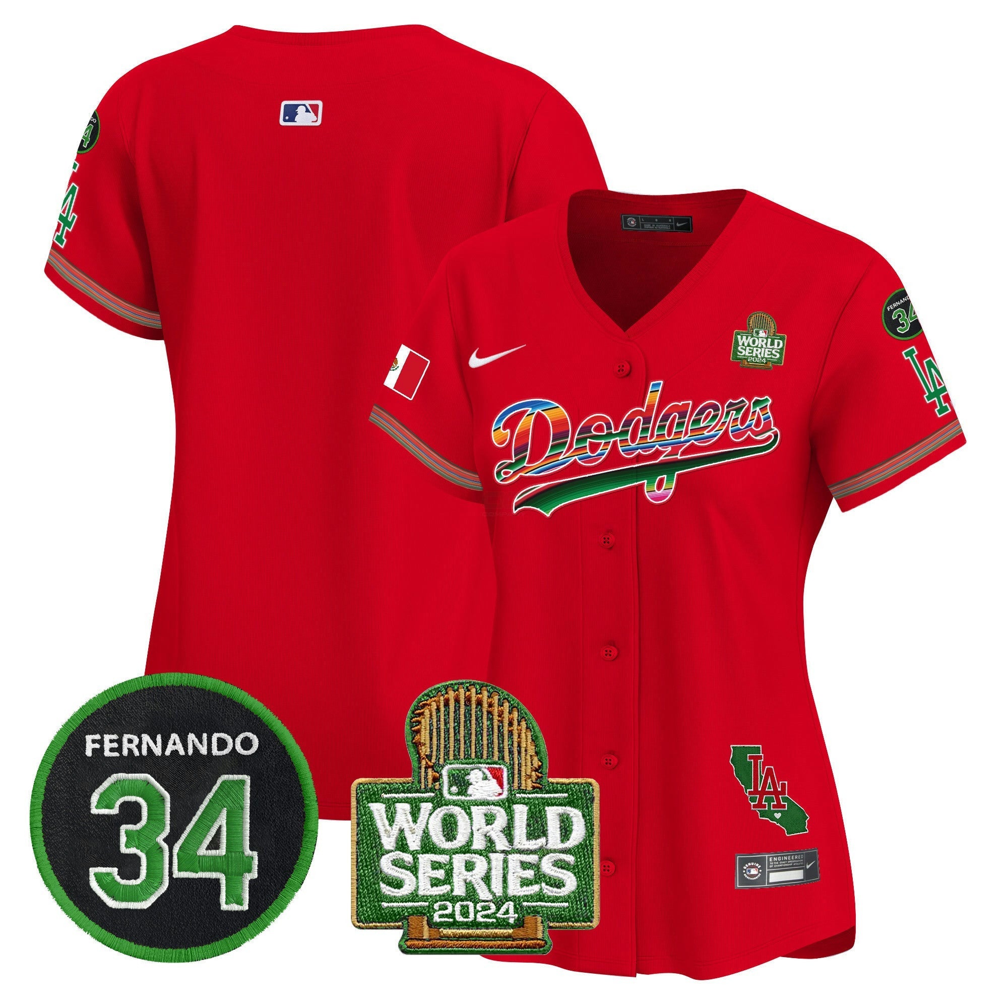 Camisa MLB Women’s Mexico Fernando Memorial & 2024 World Series Patch Vapor Premier Limited Jersey V2