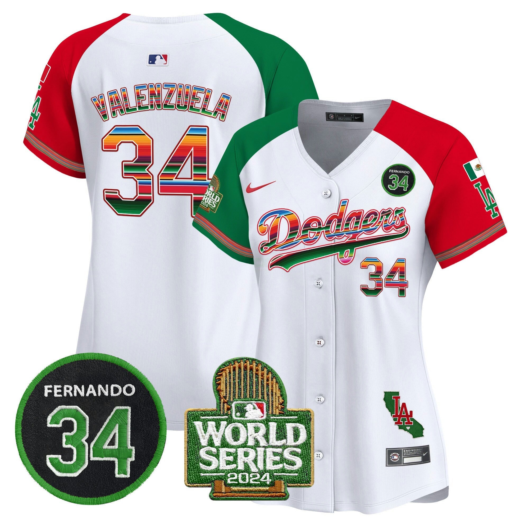 Camisa MLB Women’s Mexico Fernando Memorial & 2024 World Series Patch Vapor Premier Limited Jersey
