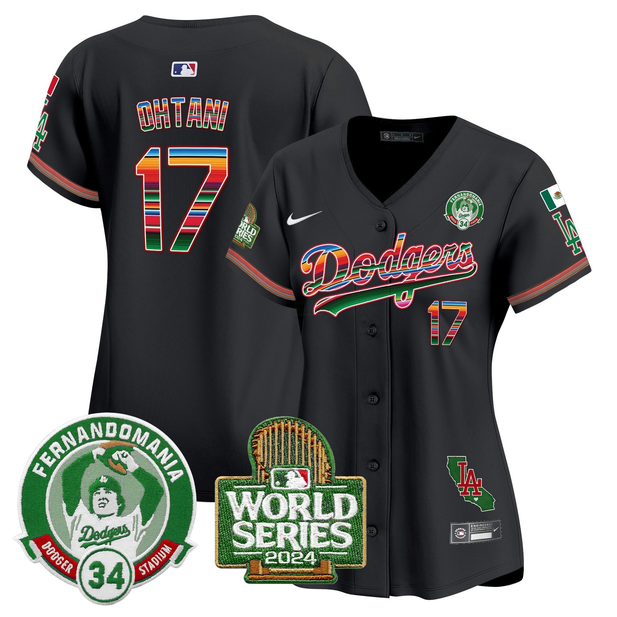 Camisa MLB Women’s Mexico Fernando Valenzuela & 2024 World Series Patch Vapor Premier Limited Jersey