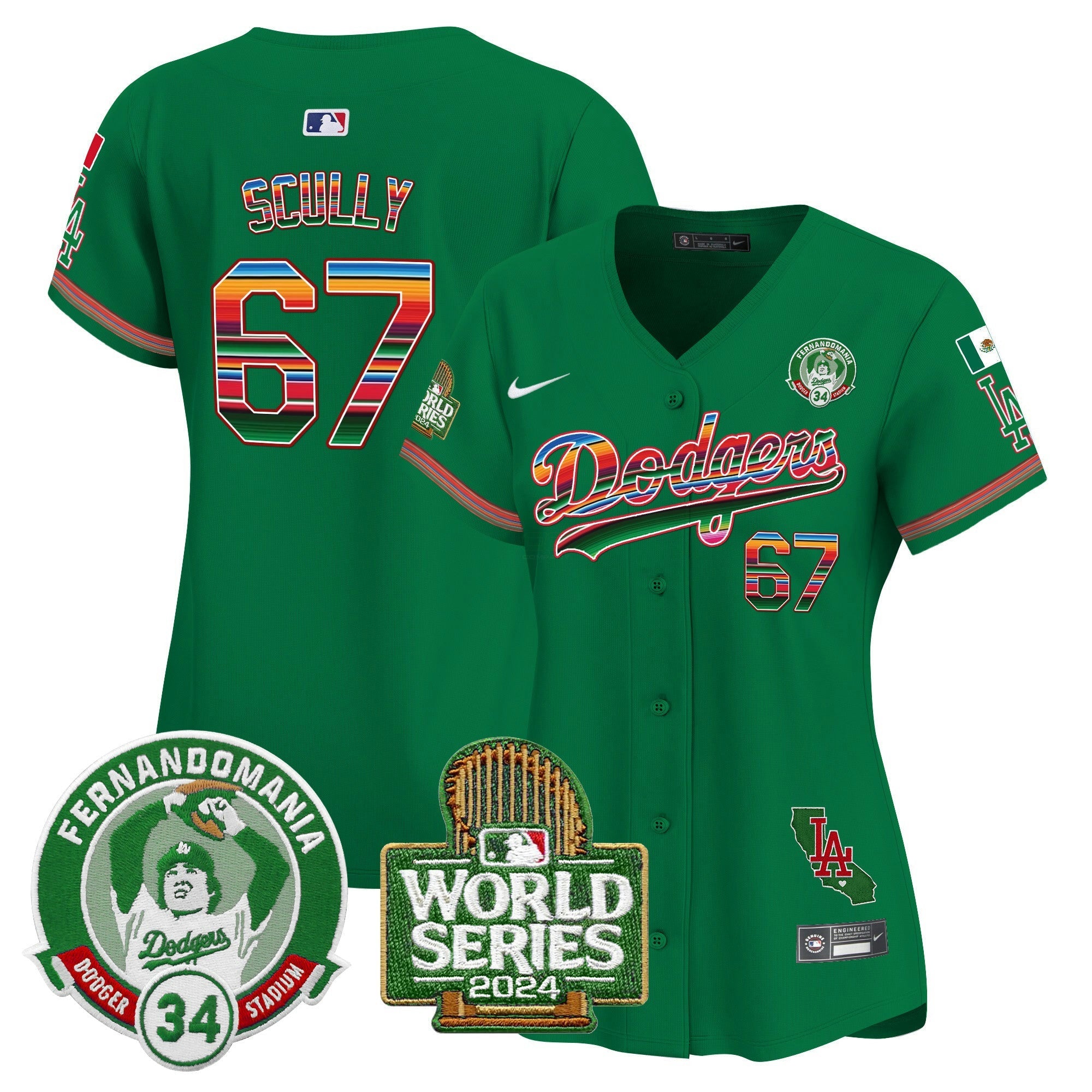 Camisa MLB Women’s Mexico Fernando Valenzuela & 2024 World Series Patch Vapor Premier Limited Jersey