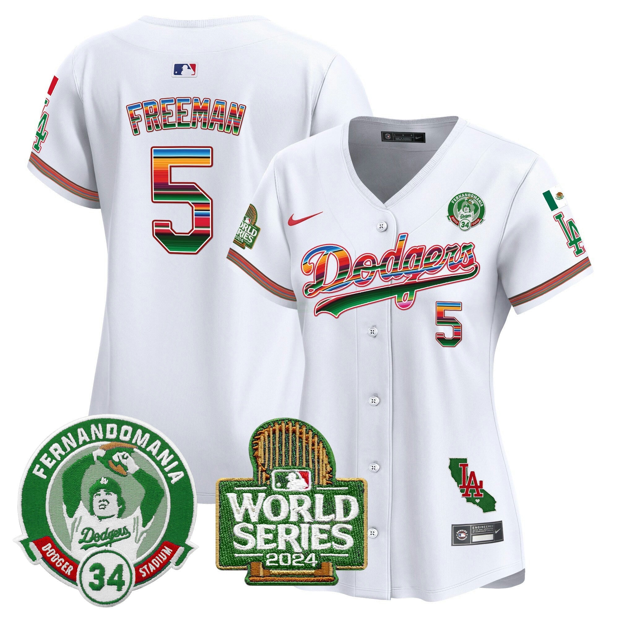 Camisa MLB Women’s Mexico Fernando Valenzuela & 2024 World Series Patch Vapor Premier Limited Jersey