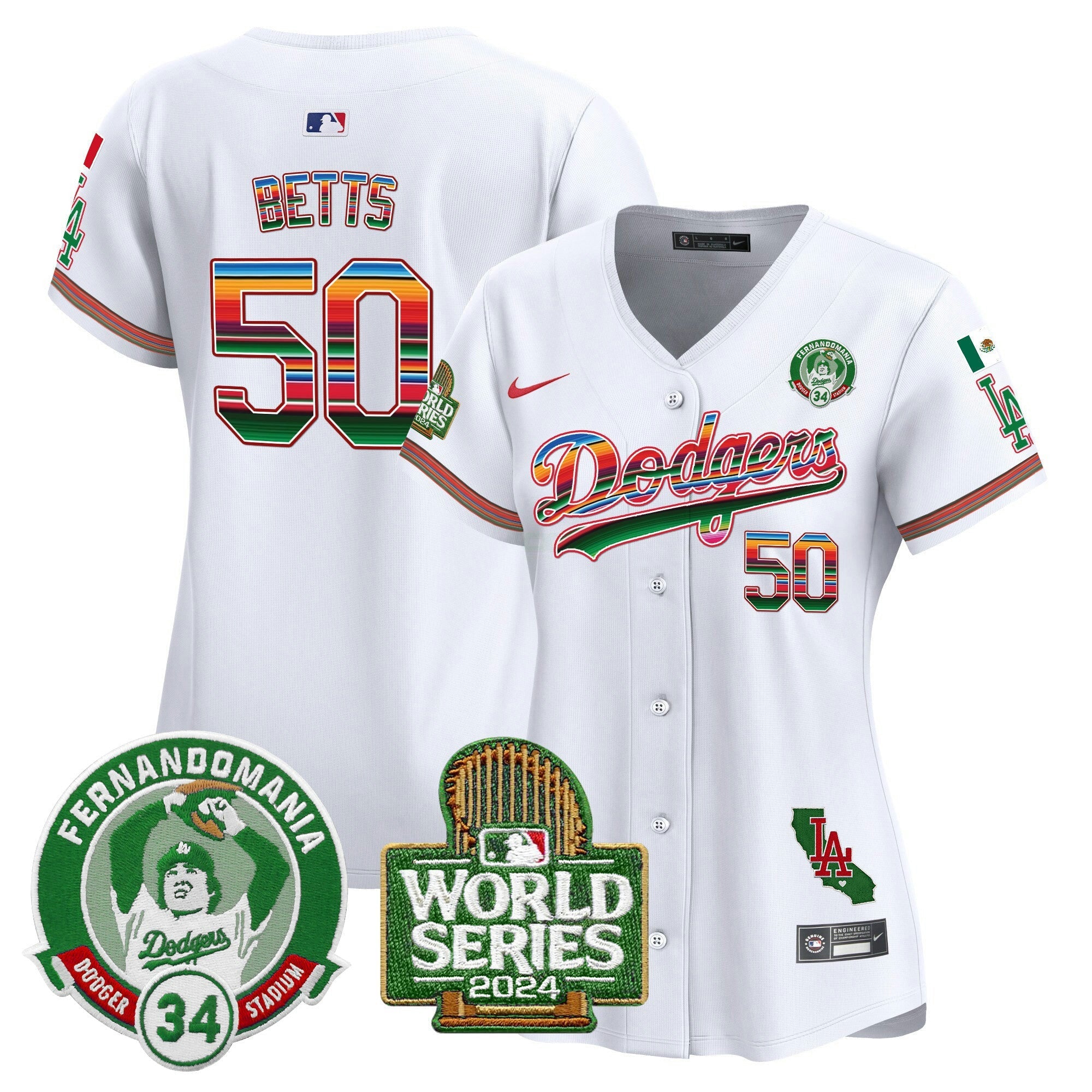 Camisa MLB Women’s Mexico Fernando Valenzuela & 2024 World Series Patch Vapor Premier Limited Jersey