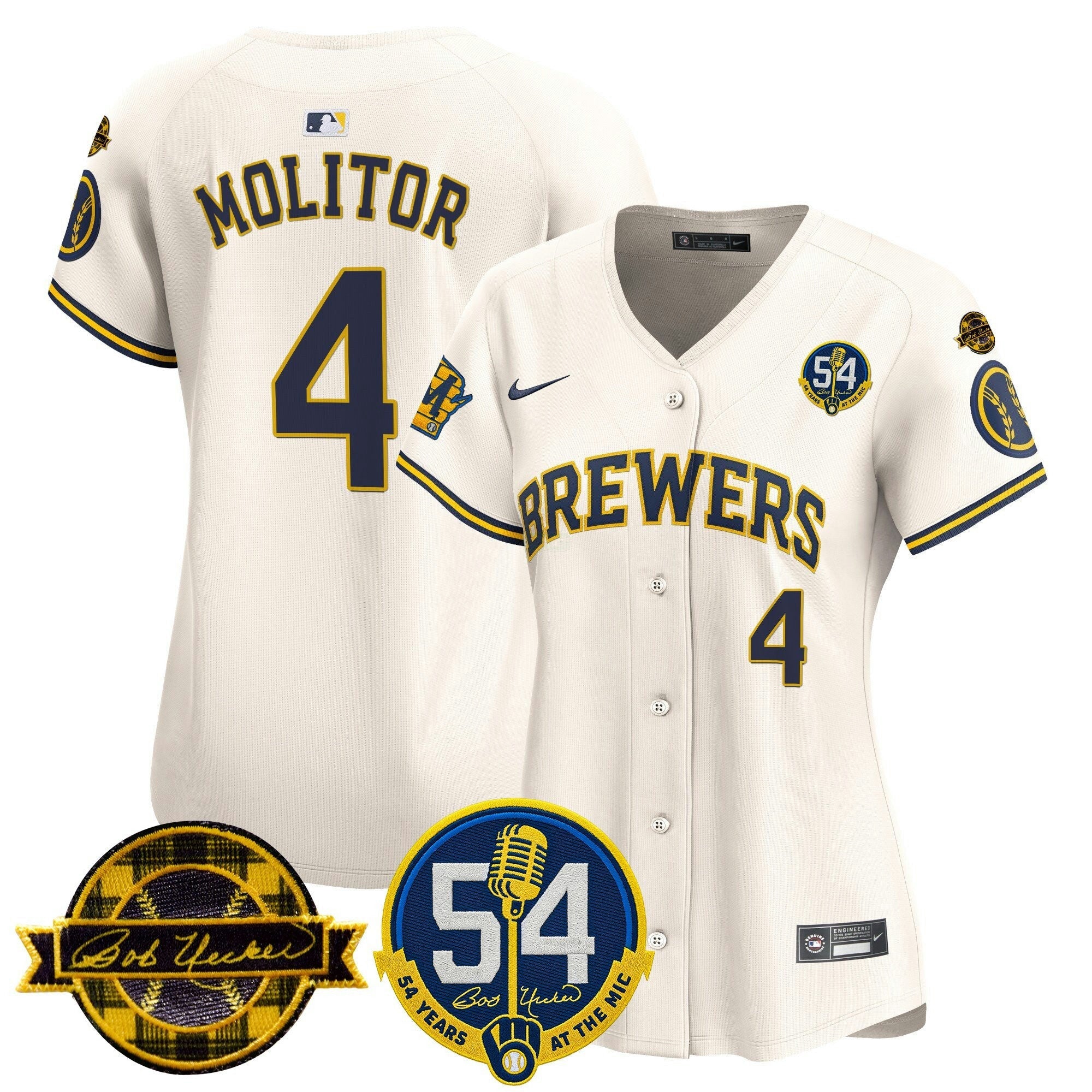 Camisa MLB Women’s Milwaukee ‘Bob Uecker – 54 Seasons for ’ Vapor Premier Limited Jersey