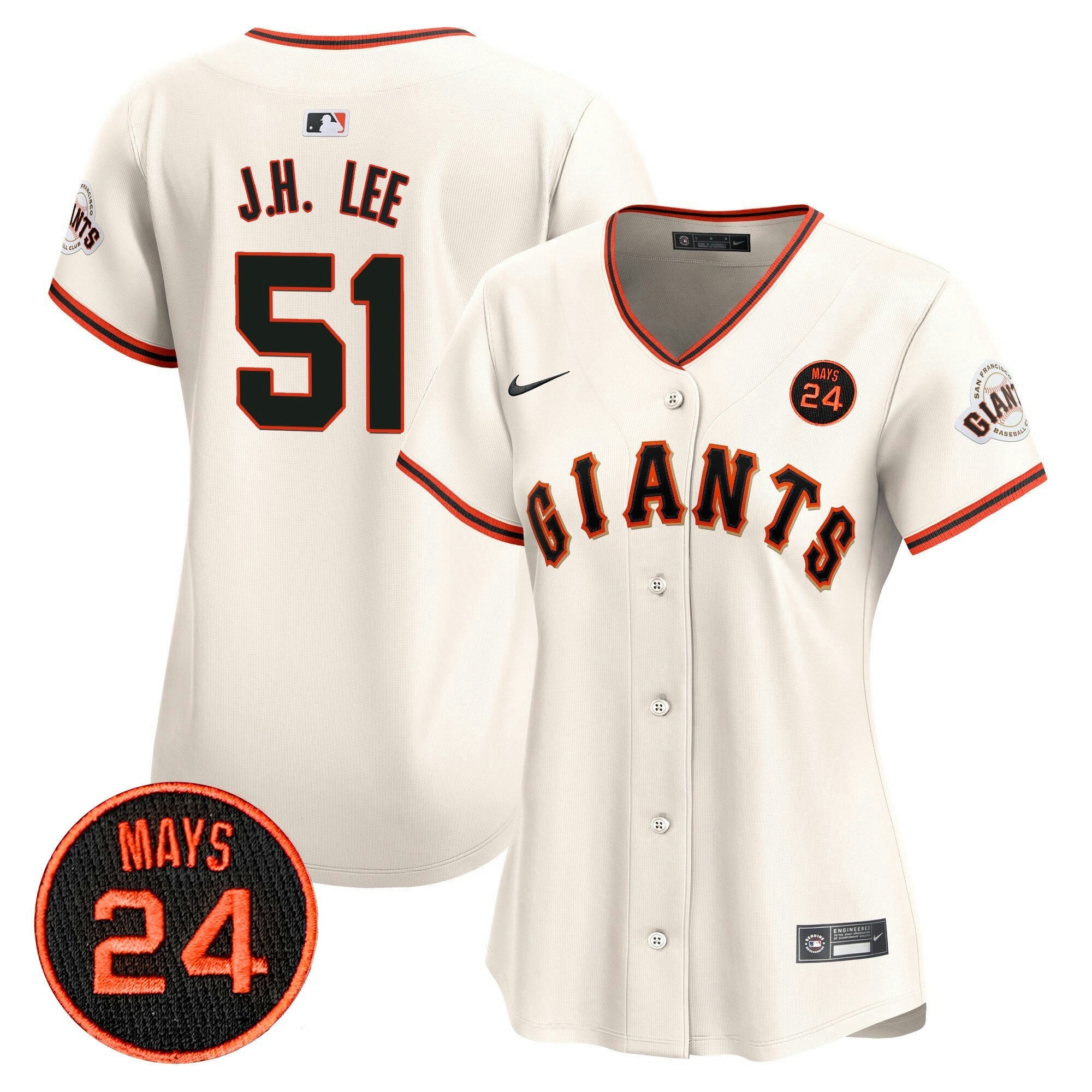 Camisa MLB Women’s San Francisco 2024 Willie Mays Patch Vapor Premier Limited Jersey V3