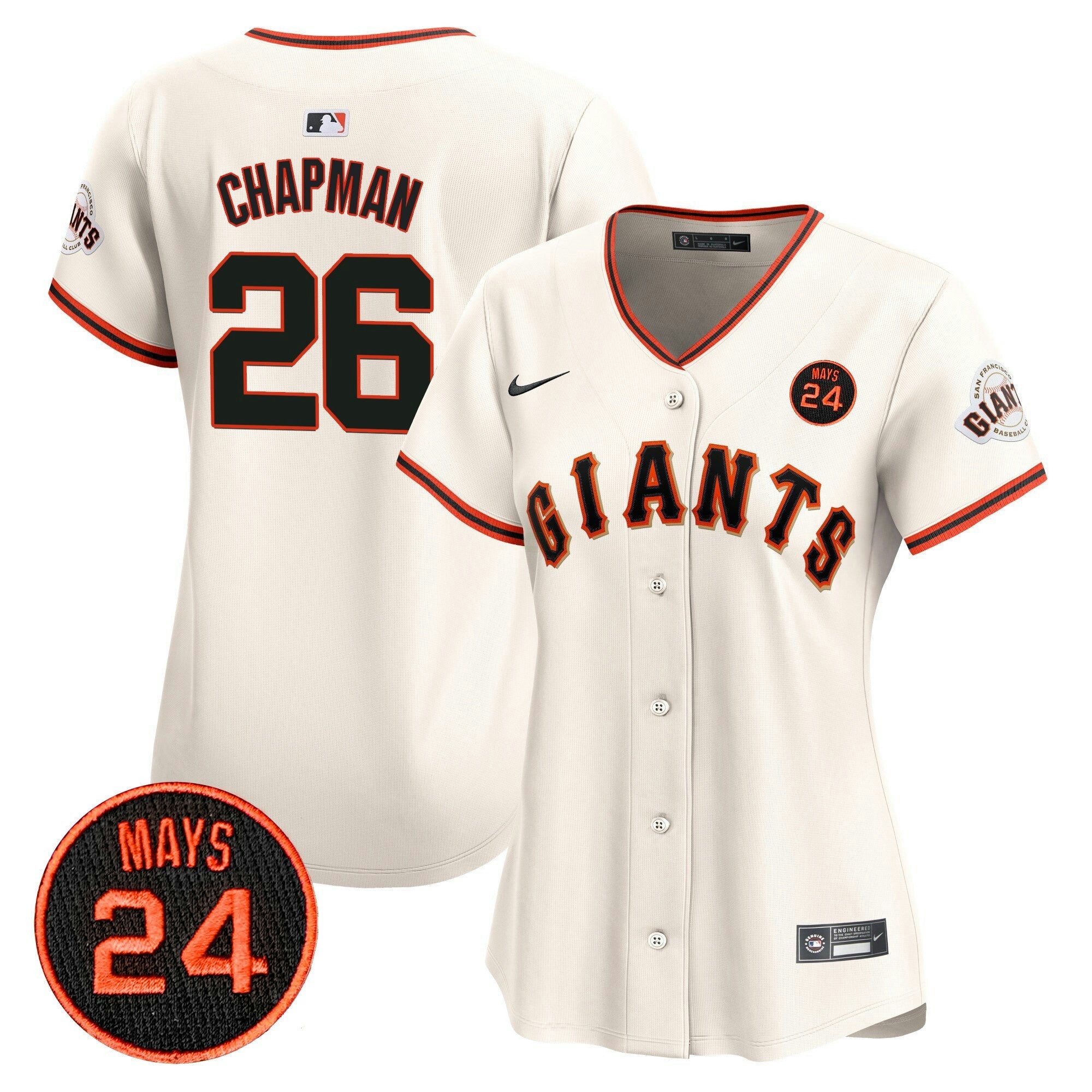 Camisa MLB Women’s San Francisco 2024 Willie Mays Patch Vapor Premier Limited Jersey V3